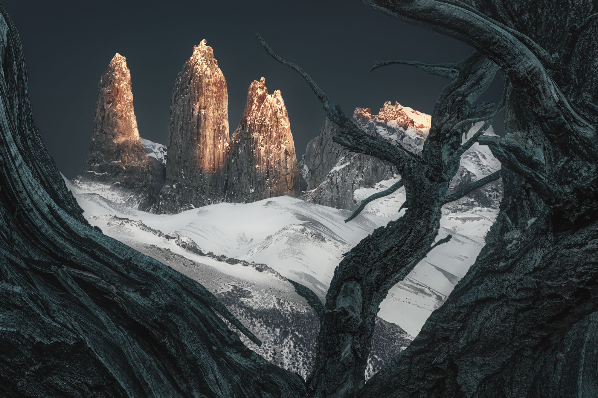 The first lights in Torres del Paine