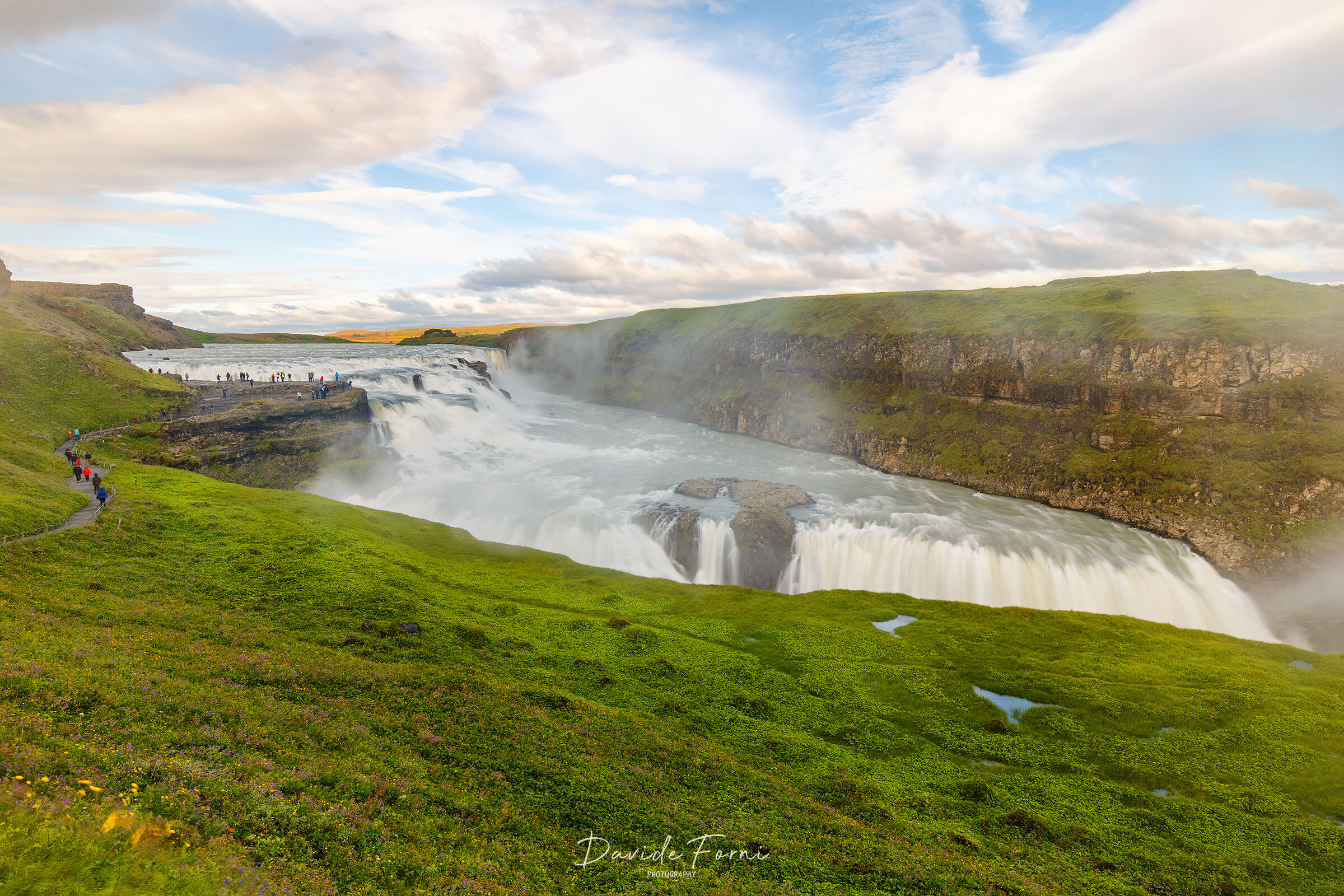 The warm evening light on the Gulfoss waterfall