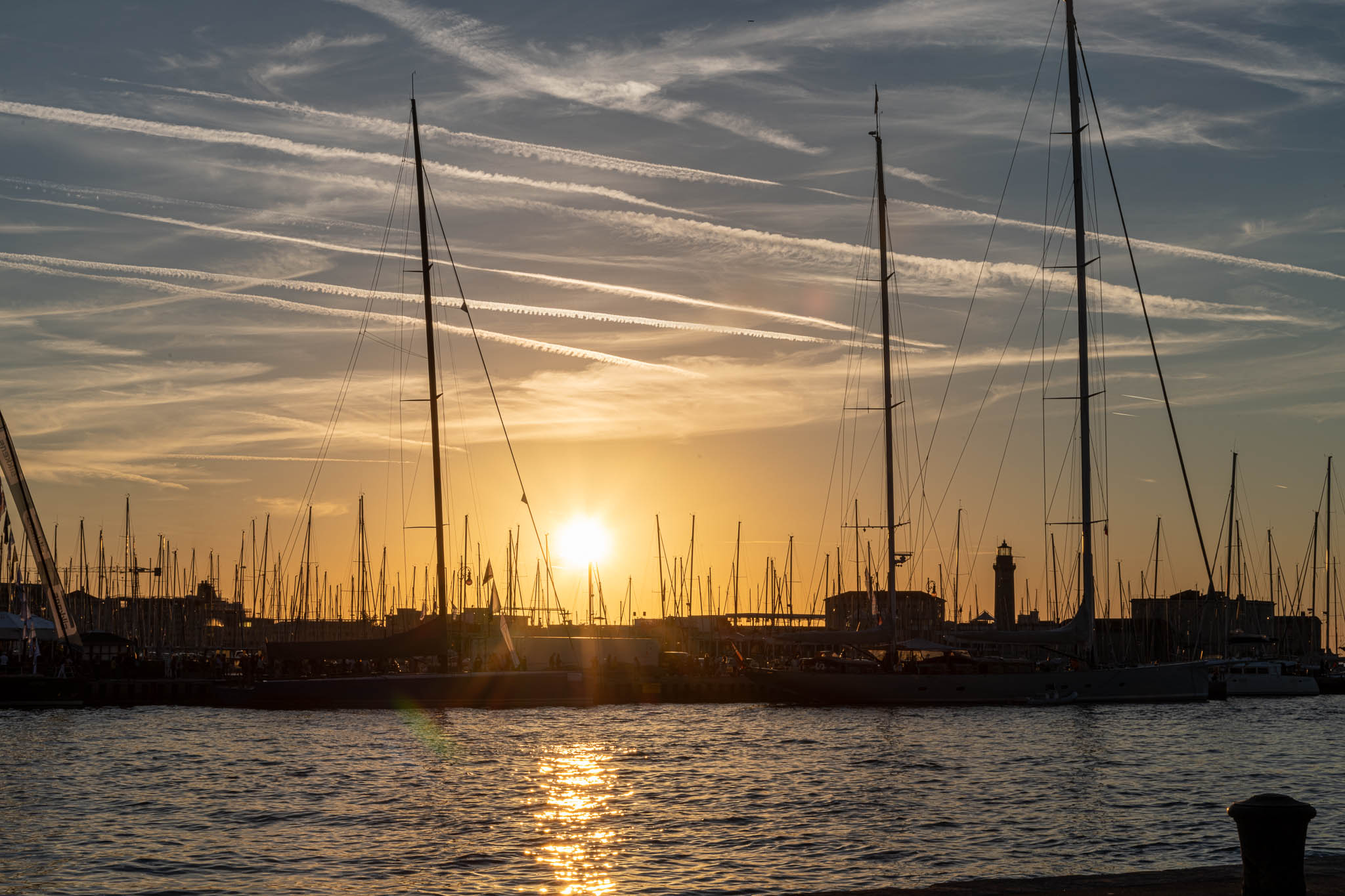 Trieste, pporto at sunset during the Barcolana