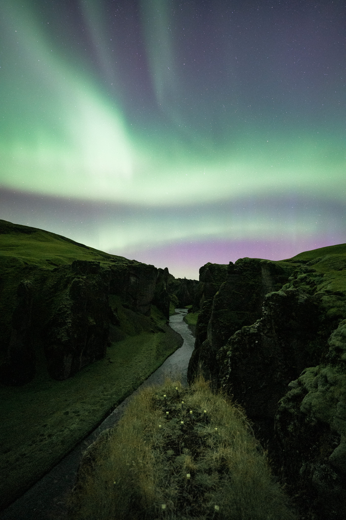 Aurora in canyon