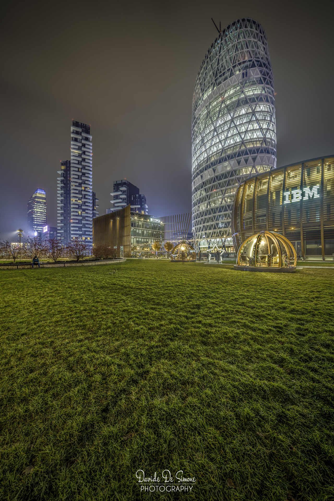 Lights in the Milanese gloom.