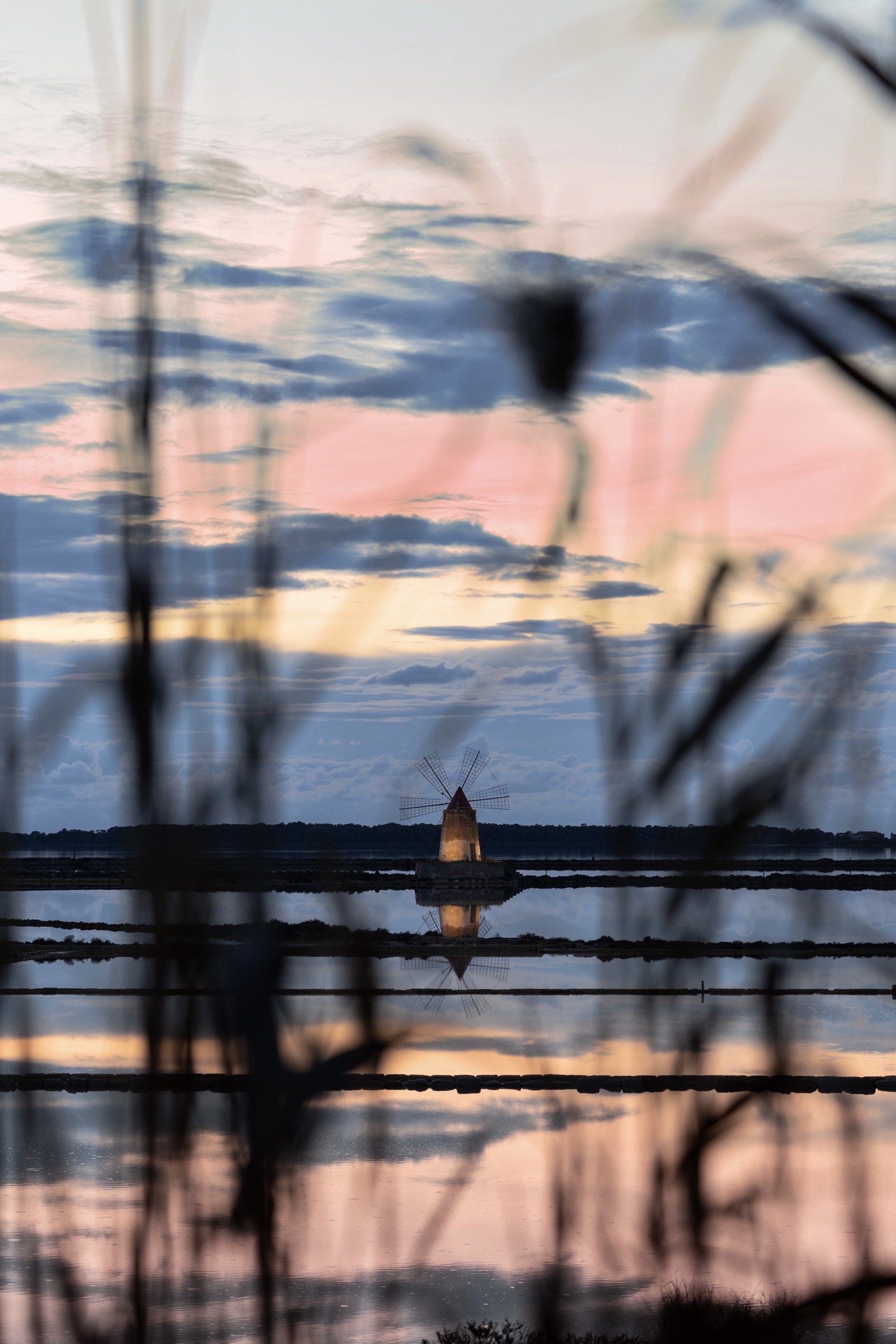 Sunset at the salt pans of Marsala