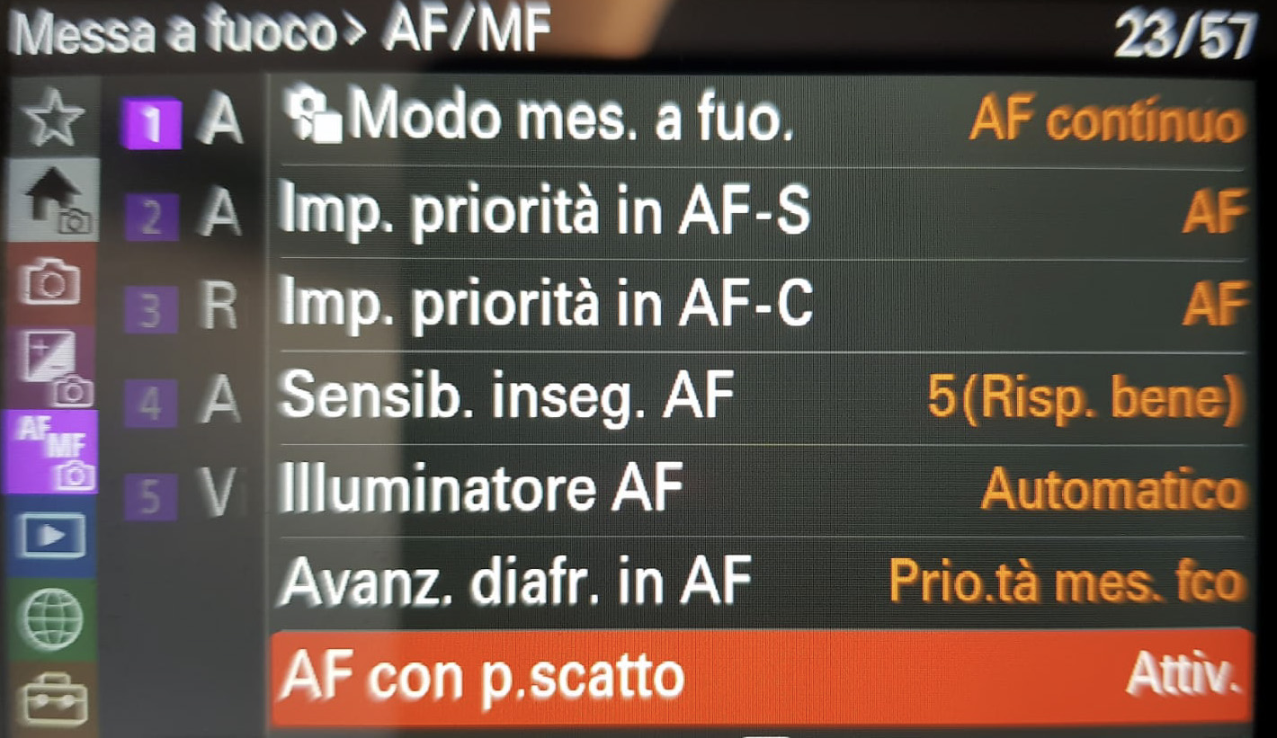 Regolazioni af a7r5
