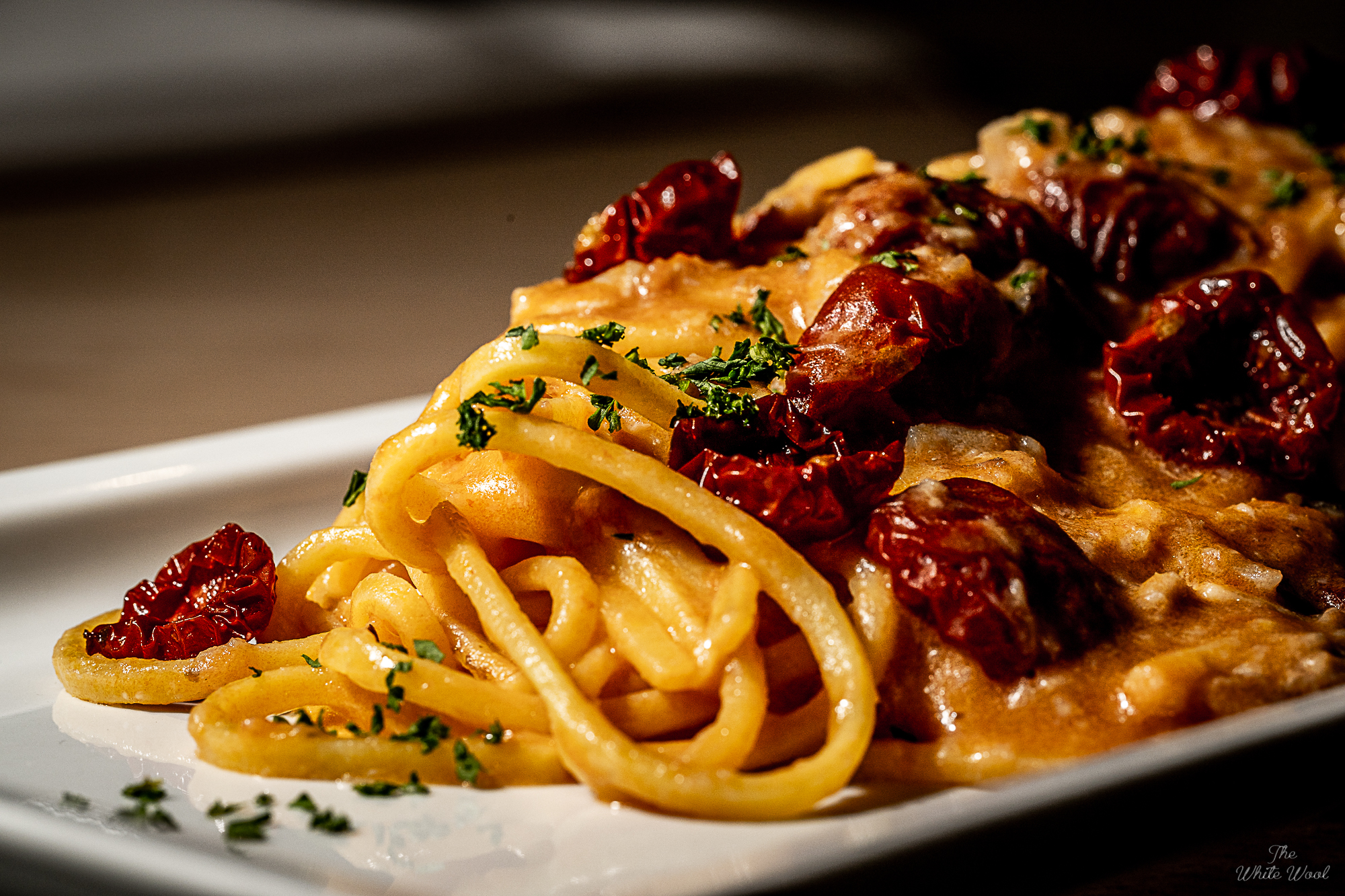 pasta with dried tomatoes and sword