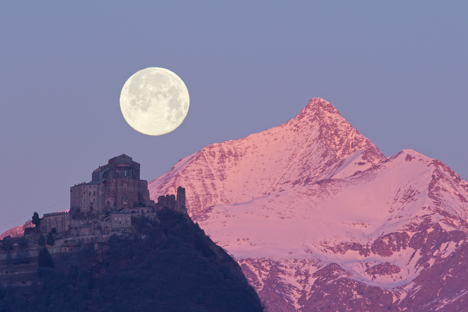 Full moon, Sacra di San MIchele and Rocciamelone