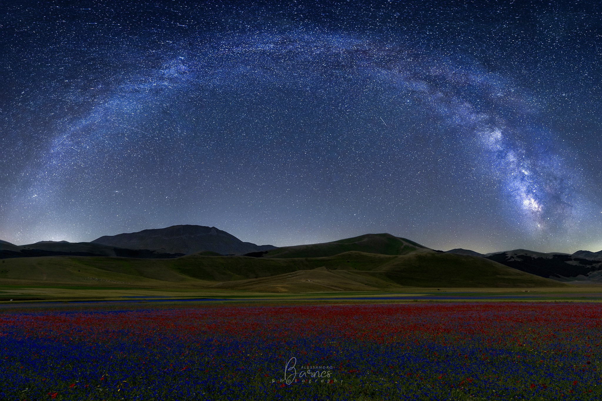 Arch of the Milky Way on the plain of Castelluccio