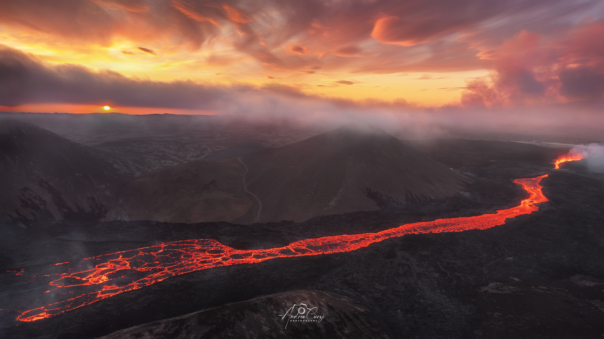 A sunset over the volcano