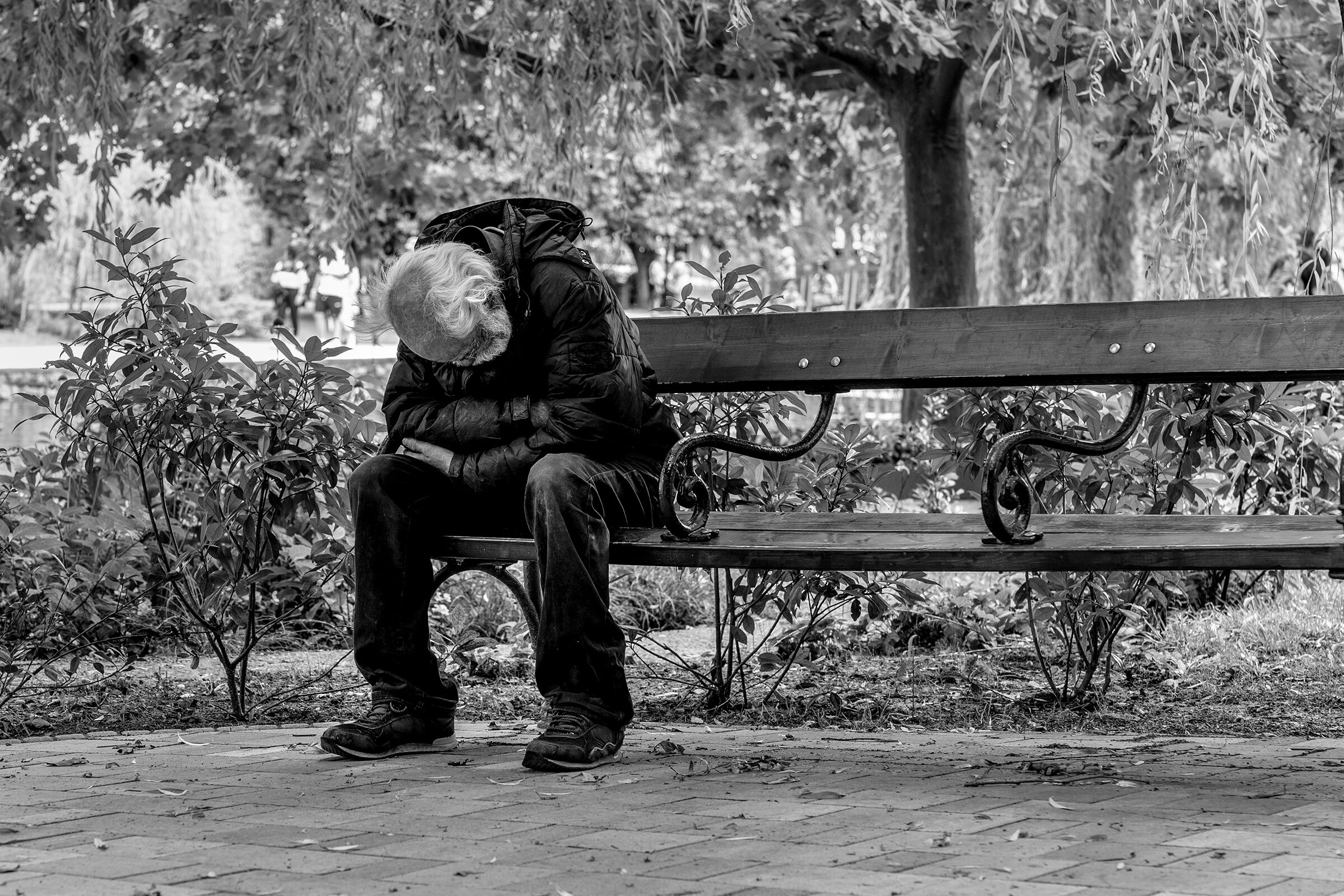 Sitting on a park bench