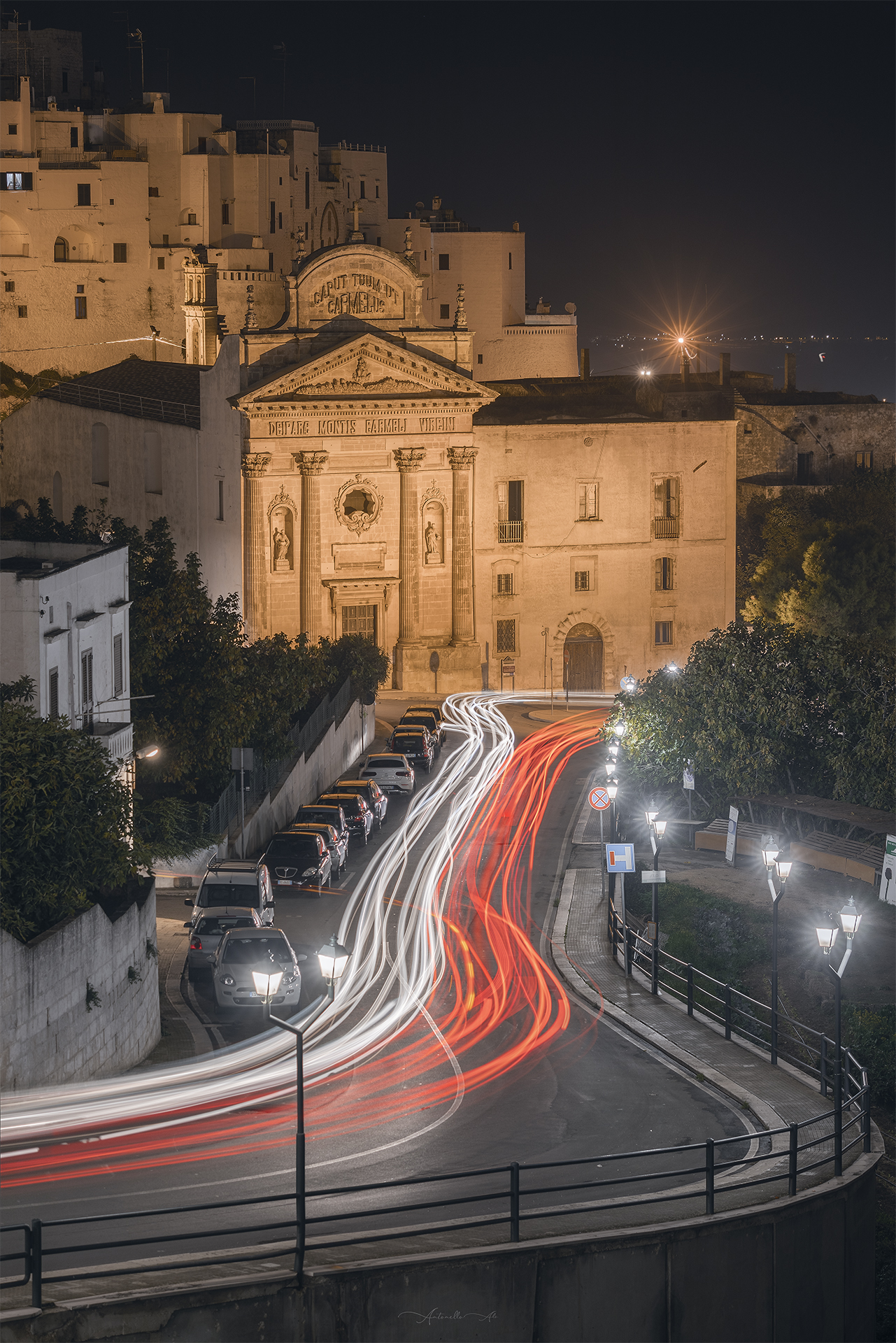 A glimpse of Ostuni with light trails