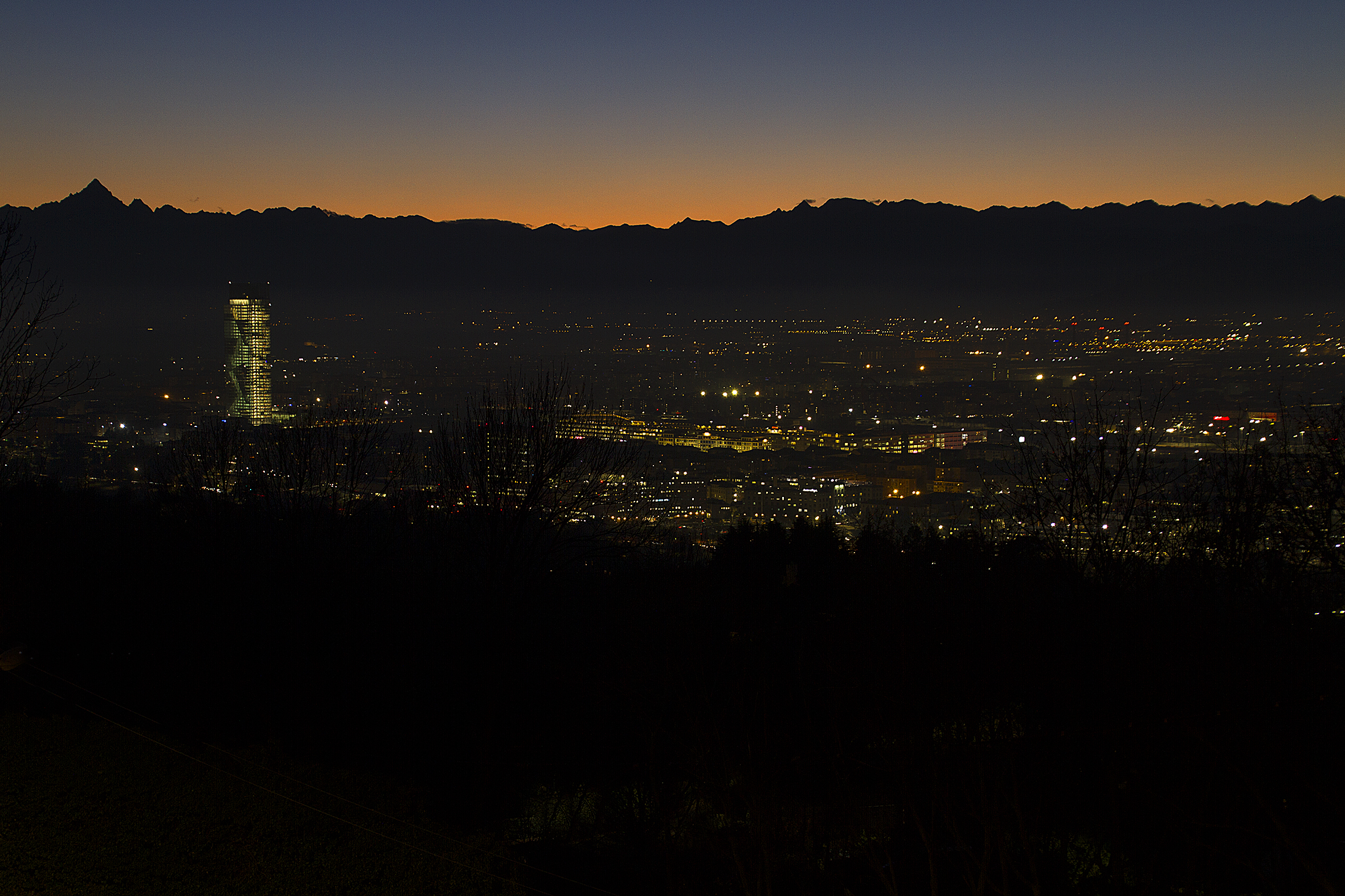 Monviso and the Alps at sunset over Turin