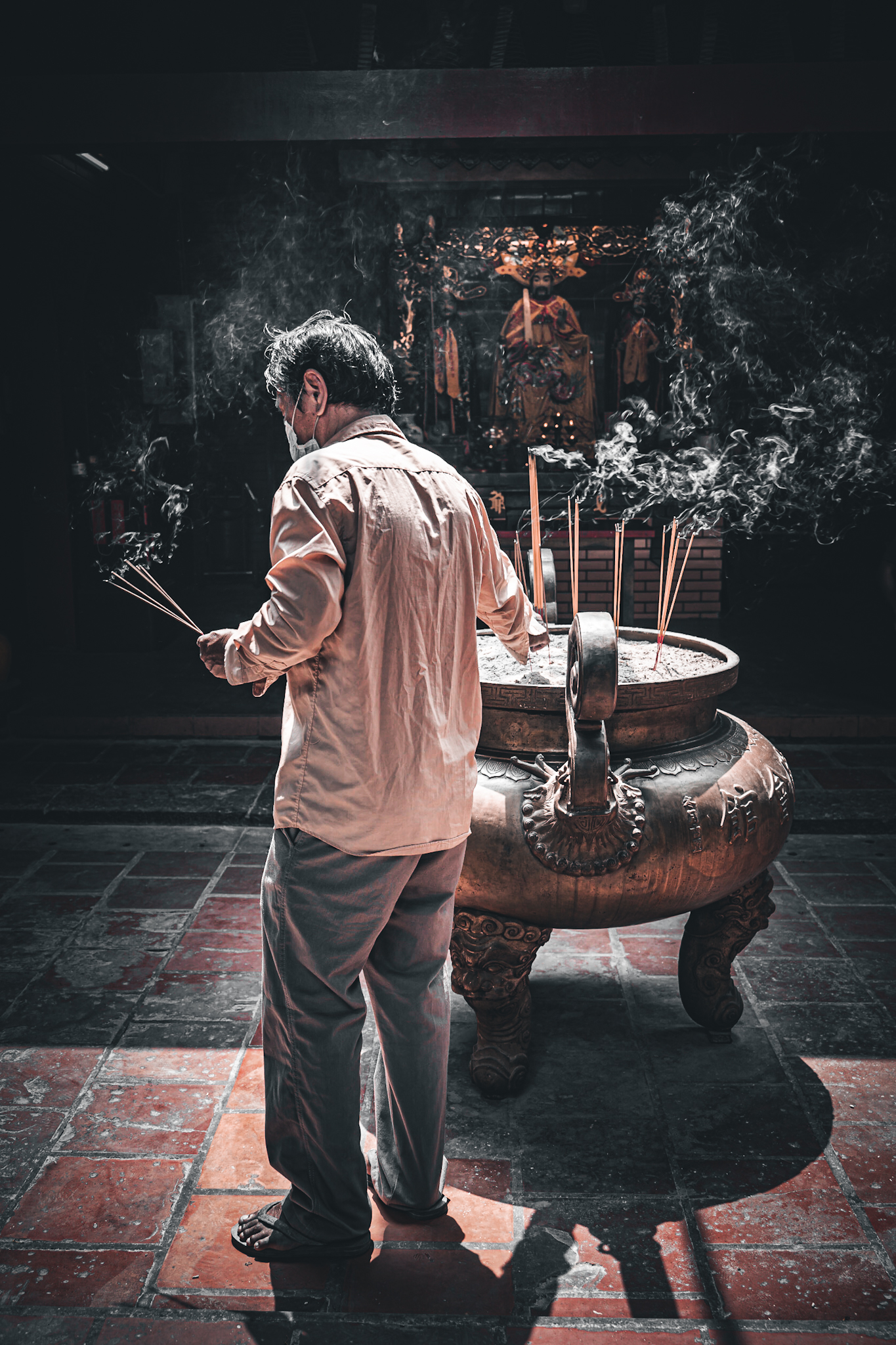 Moment of prayer in a temple in Ho Chi Min