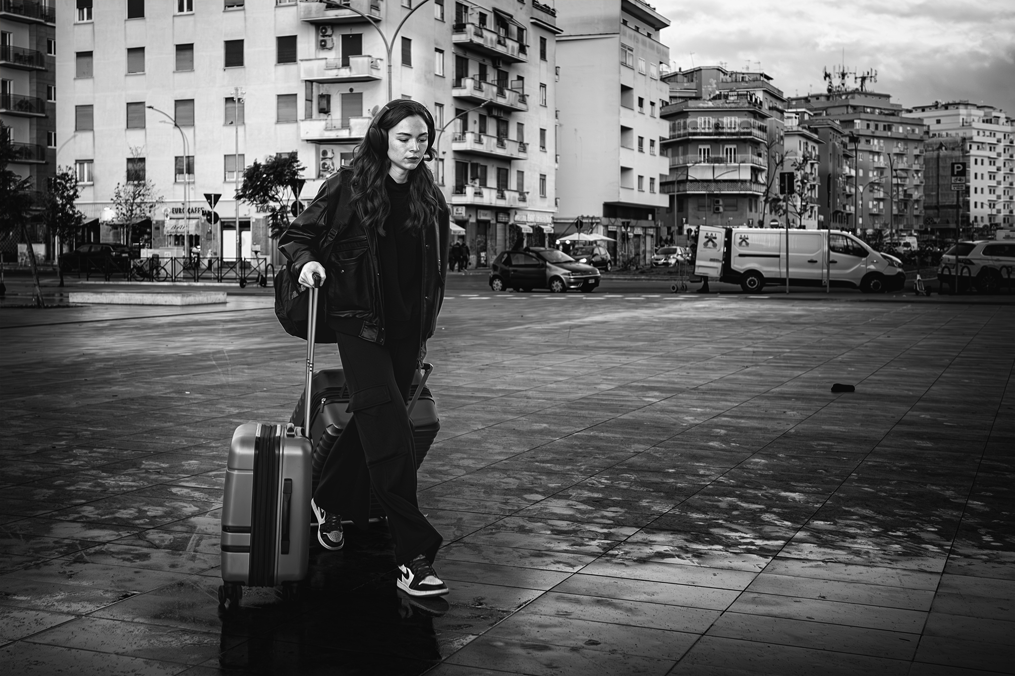 In front of the station