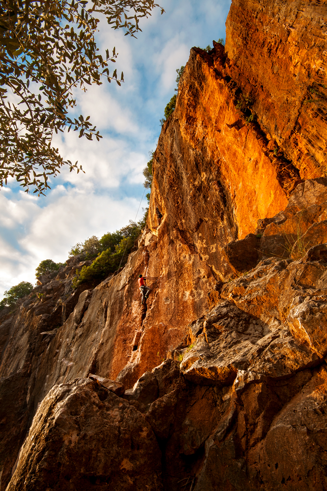Climbing at the fiery red sunset