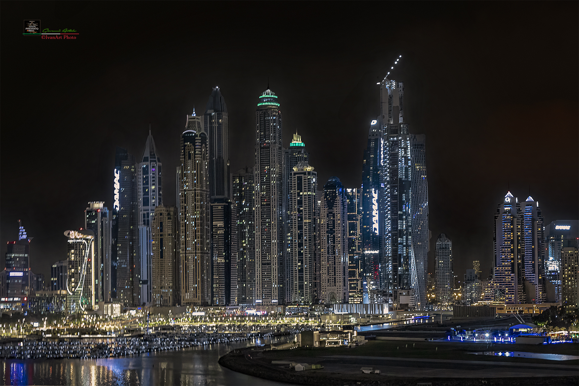 Dubai - View of Marina Harbor at Night