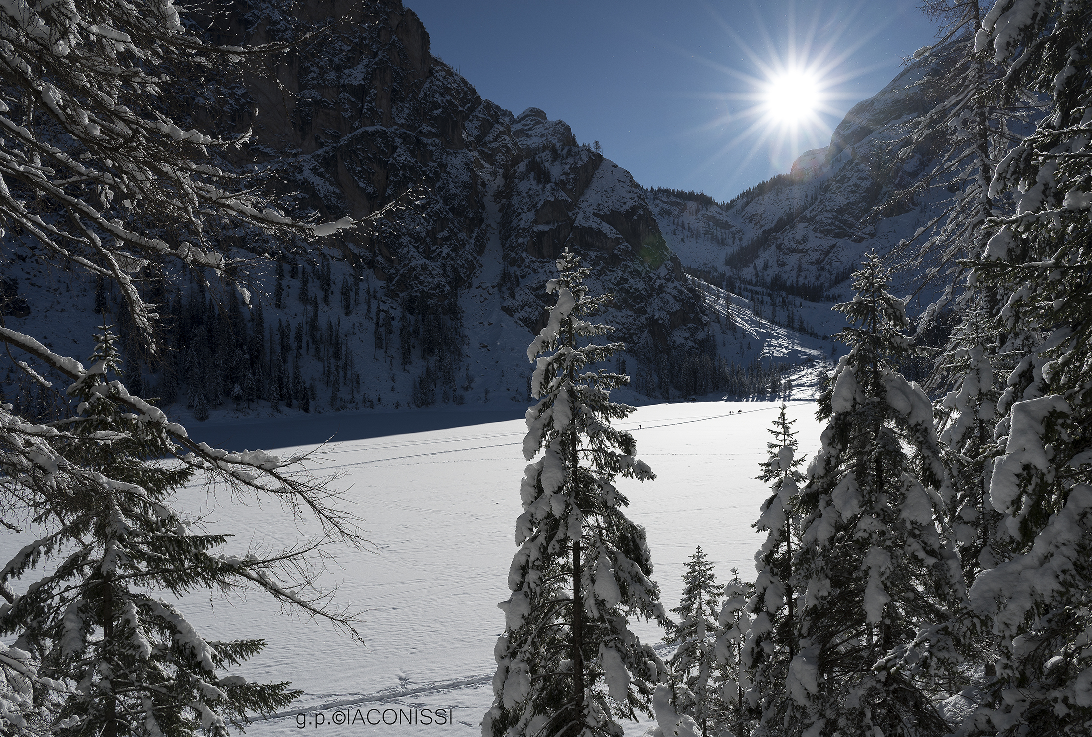 The sun rising on Lake Braies