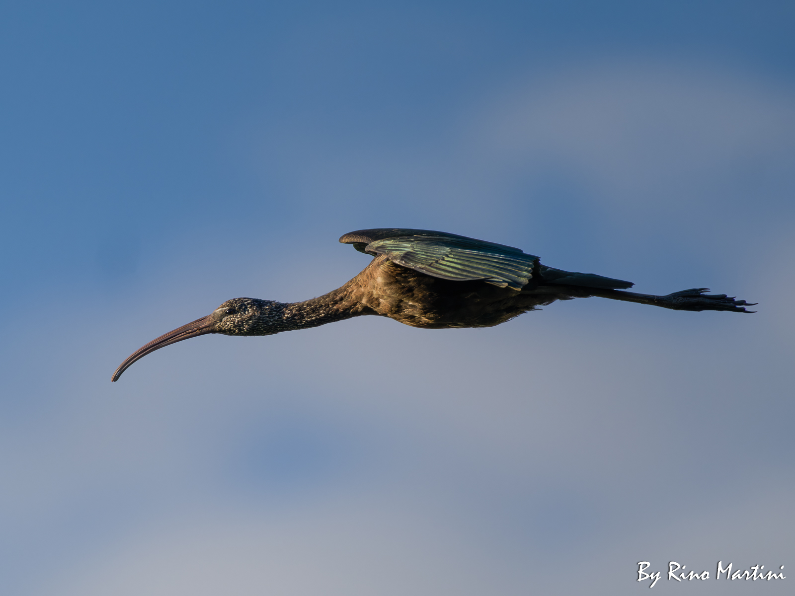 Volare fra le nuvole verso il sole che tramonta