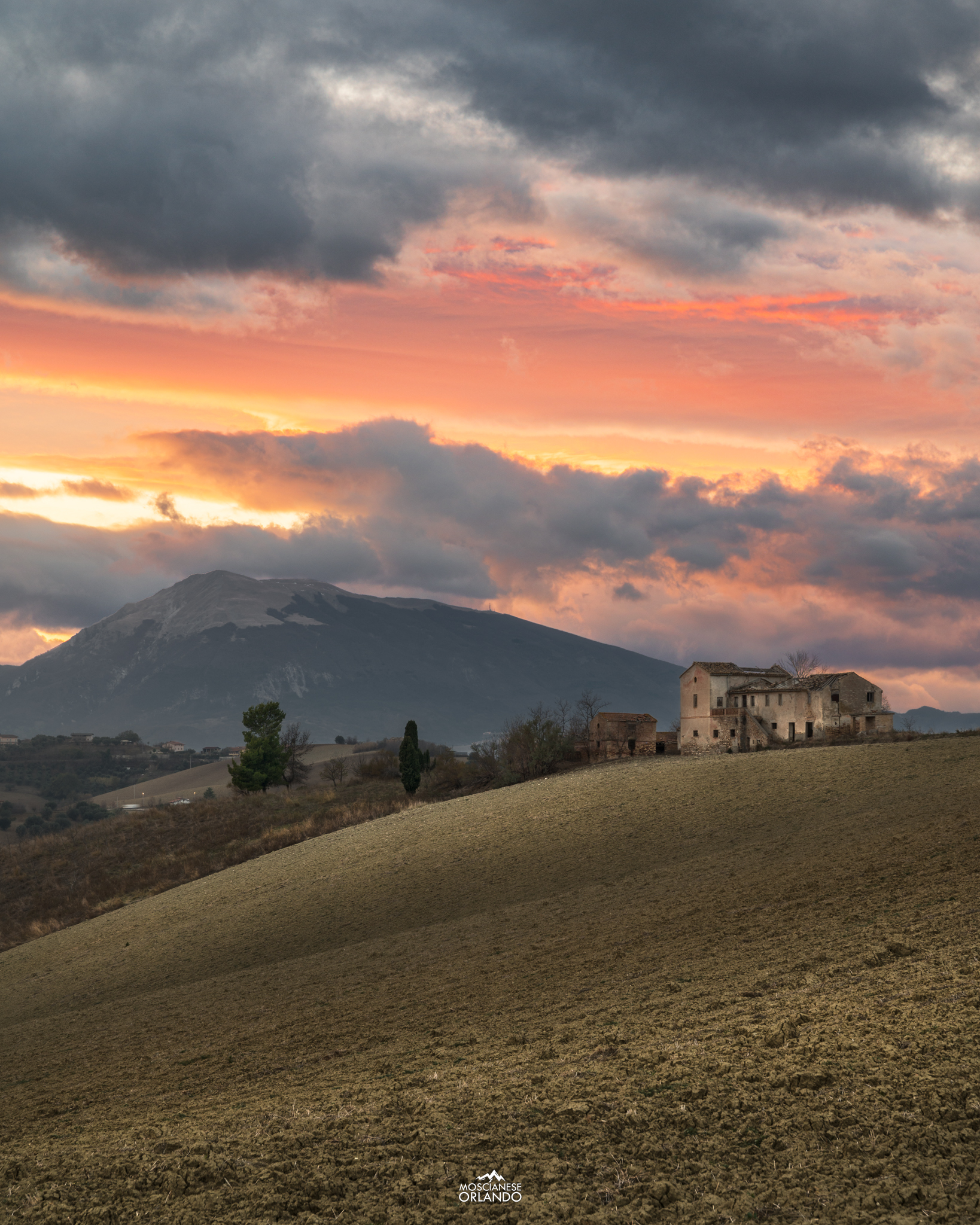 Farmhouses of Abruzzo at sunset