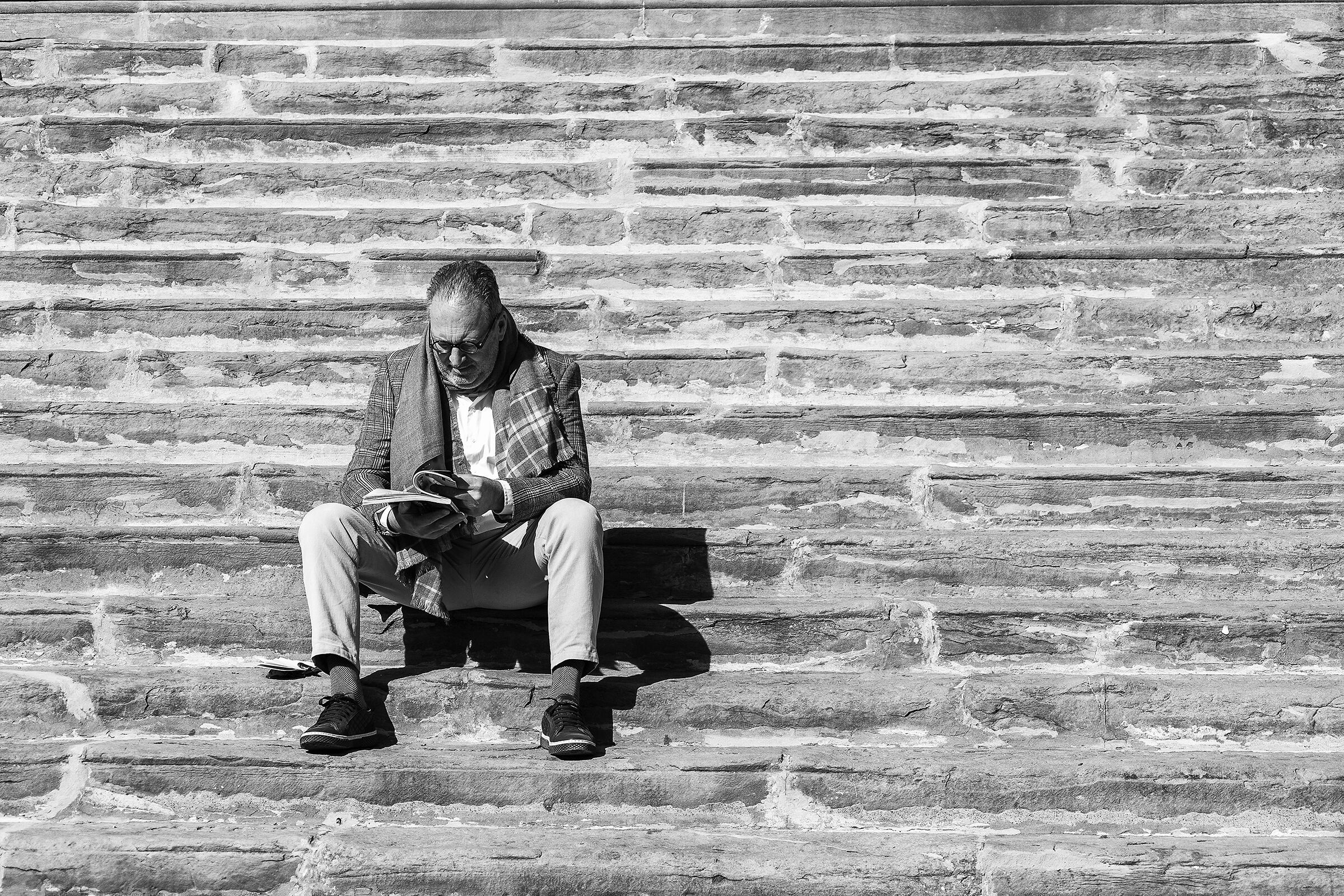 Reading on the stairs