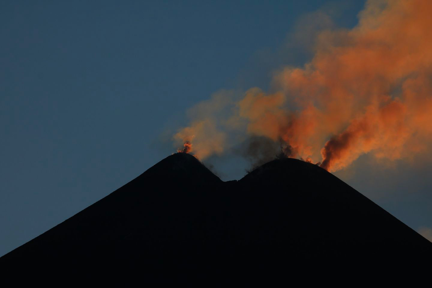 Etna with smoke at sunset