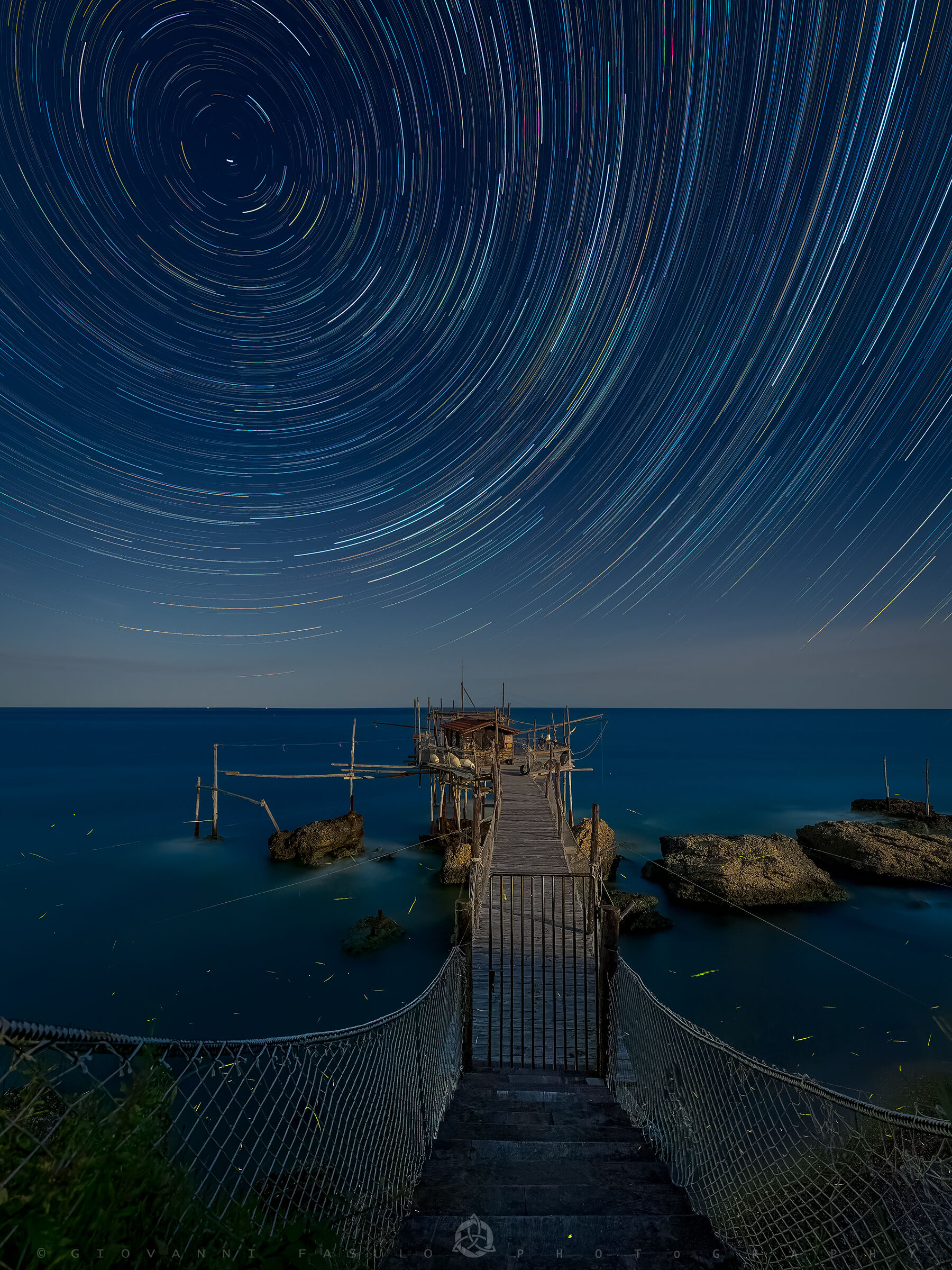 Star trail above the trabocco of Punta Torre