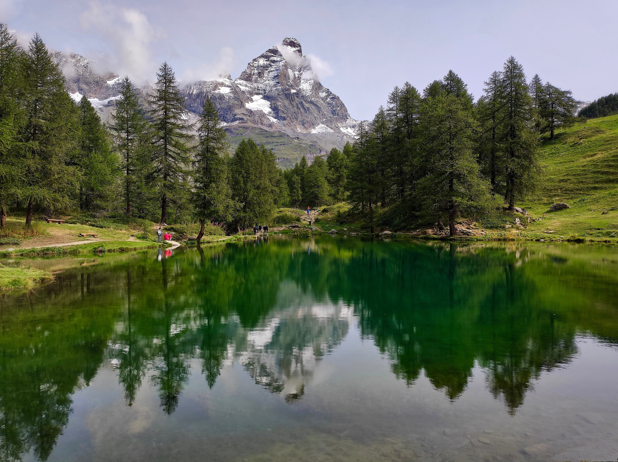 The Matterhorn is reflected in the Blue Lake