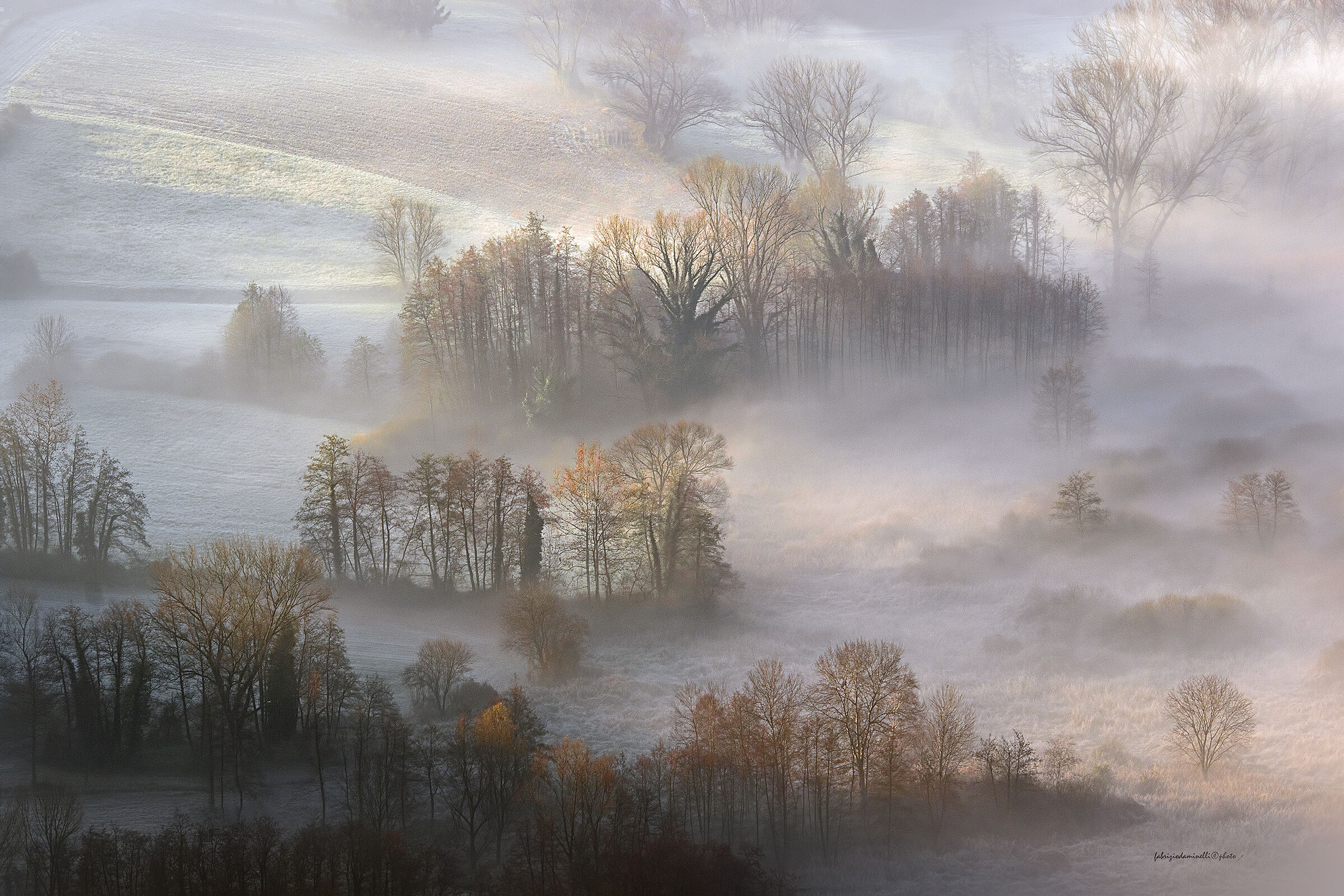 the fog to the steep hills