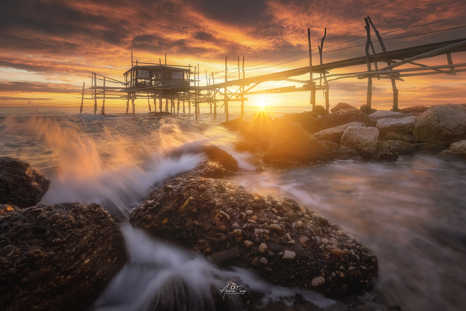 Sunrise on the coast of the trabocchi