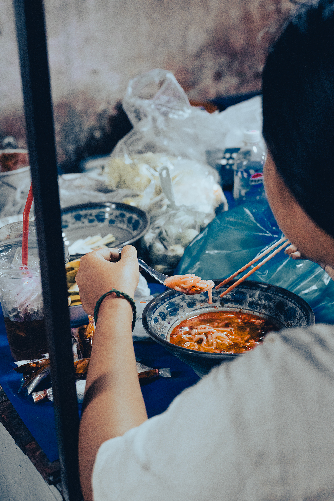 Spaghetti in spicy broth