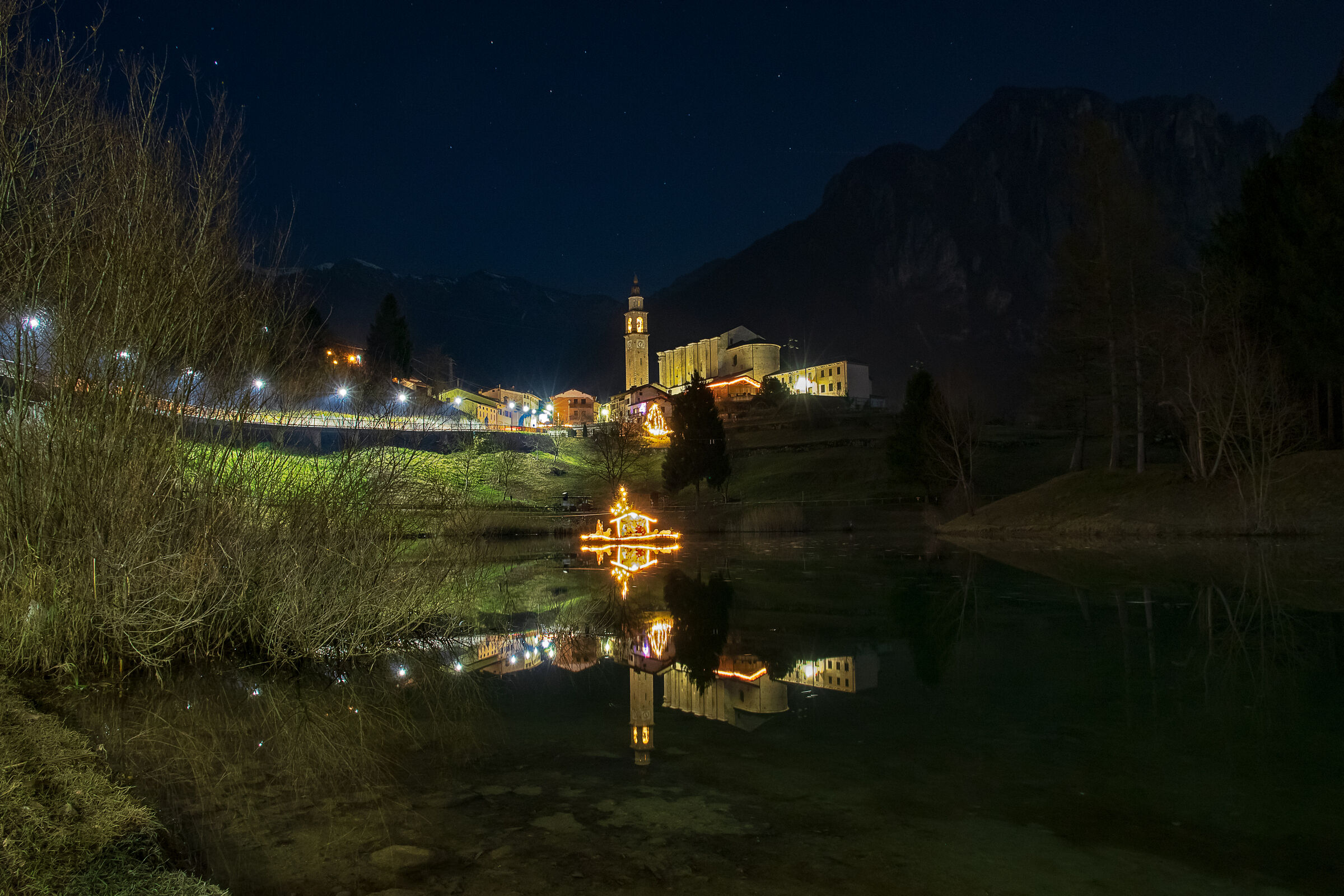 A small floating nativity scene