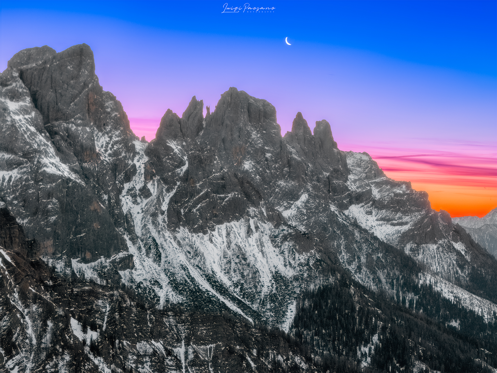 Alba con Luna calante - Pale di San Martino