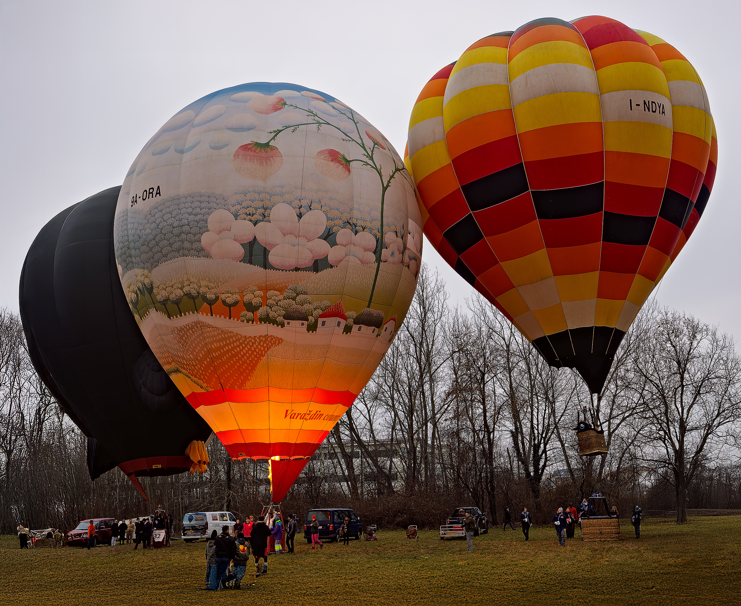 Hot air balloons at take-off