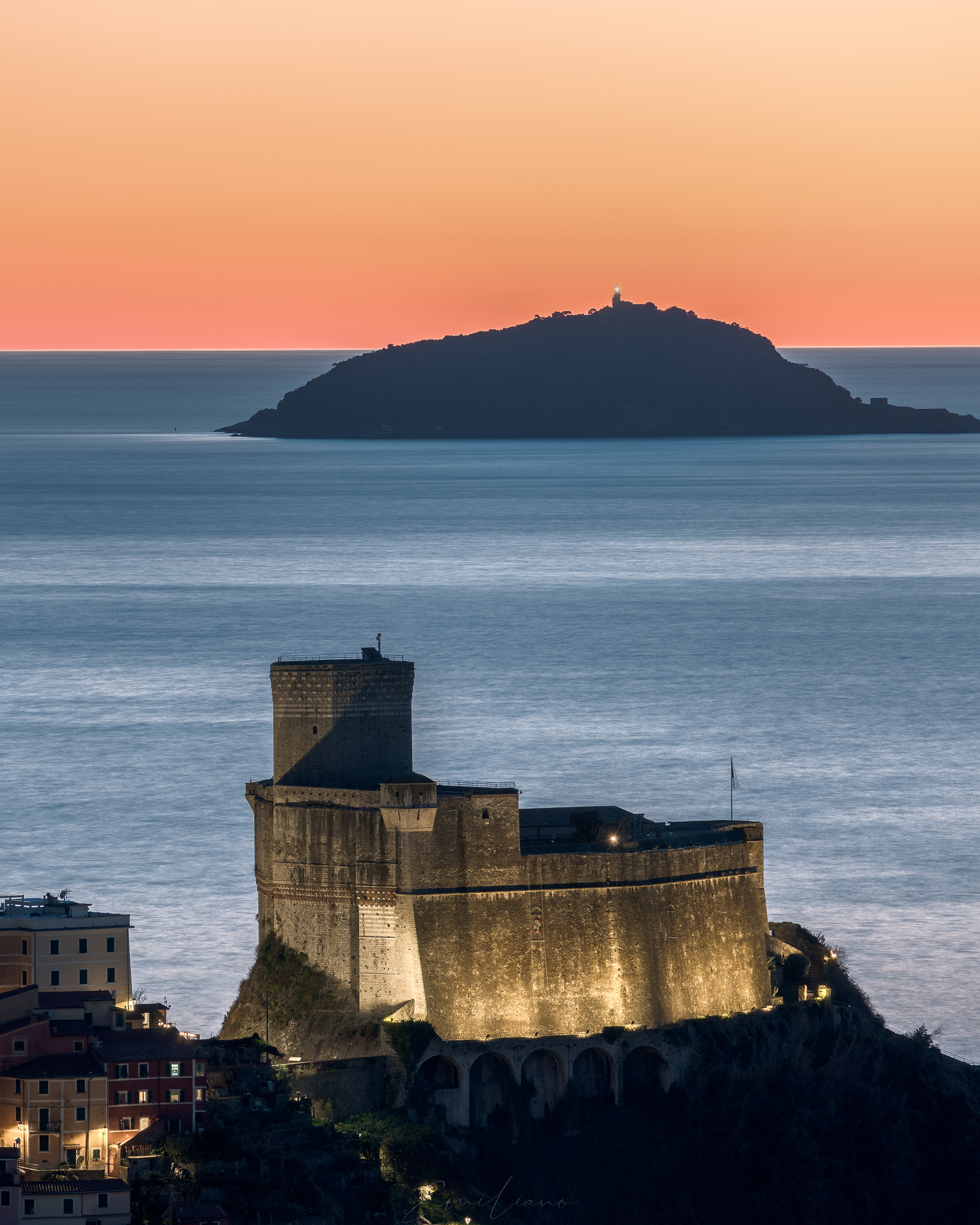 Castle of Lerici at sunset
