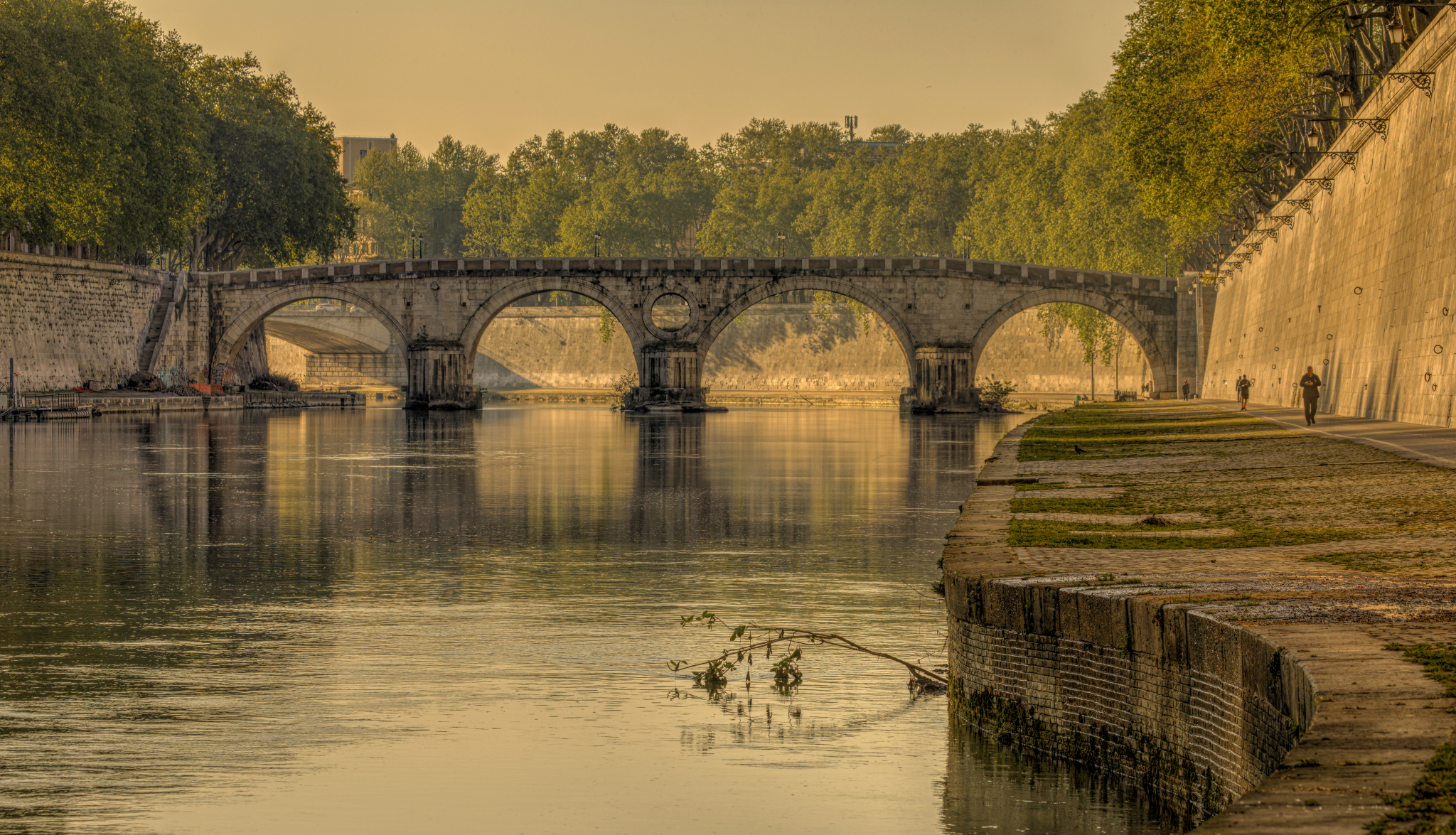 The colors of the new day on the river of Rome