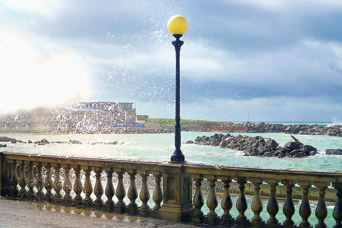 Street lamp among the spray...