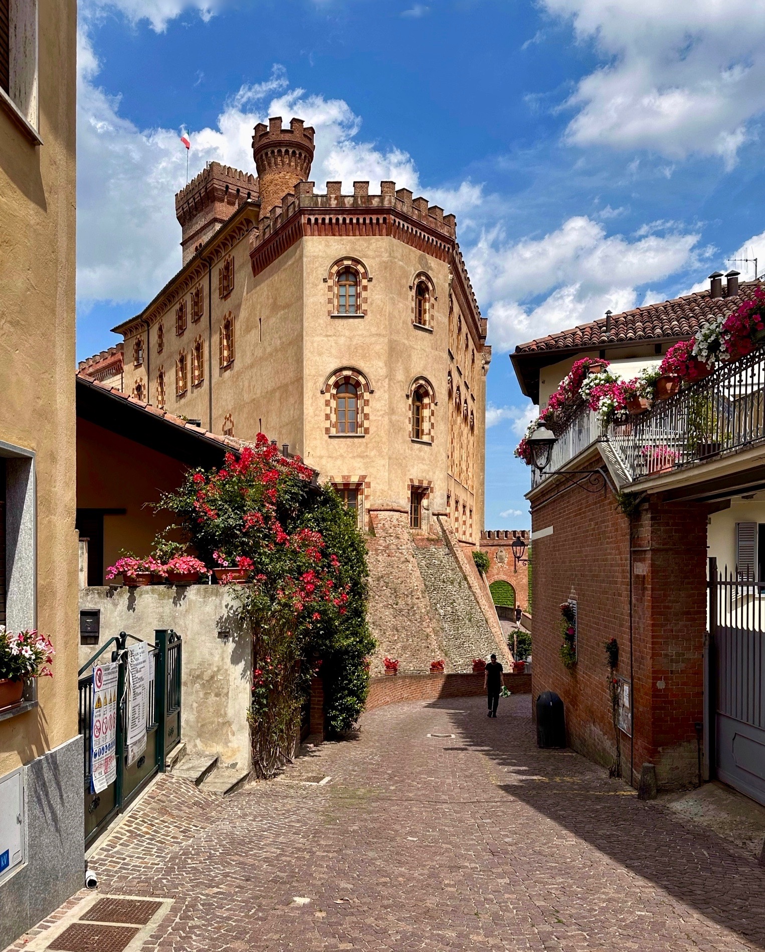 The Tricolor flies over the Falletti Castle in Barolo