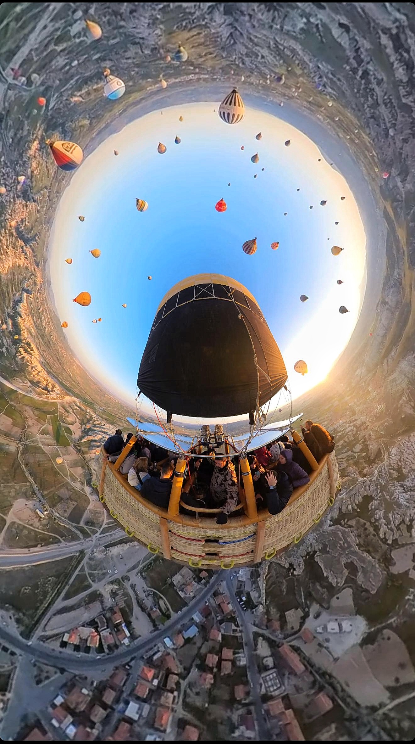 In a hot air balloon