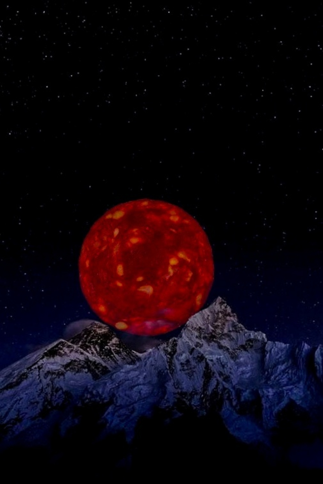 The moon rises from the mountain