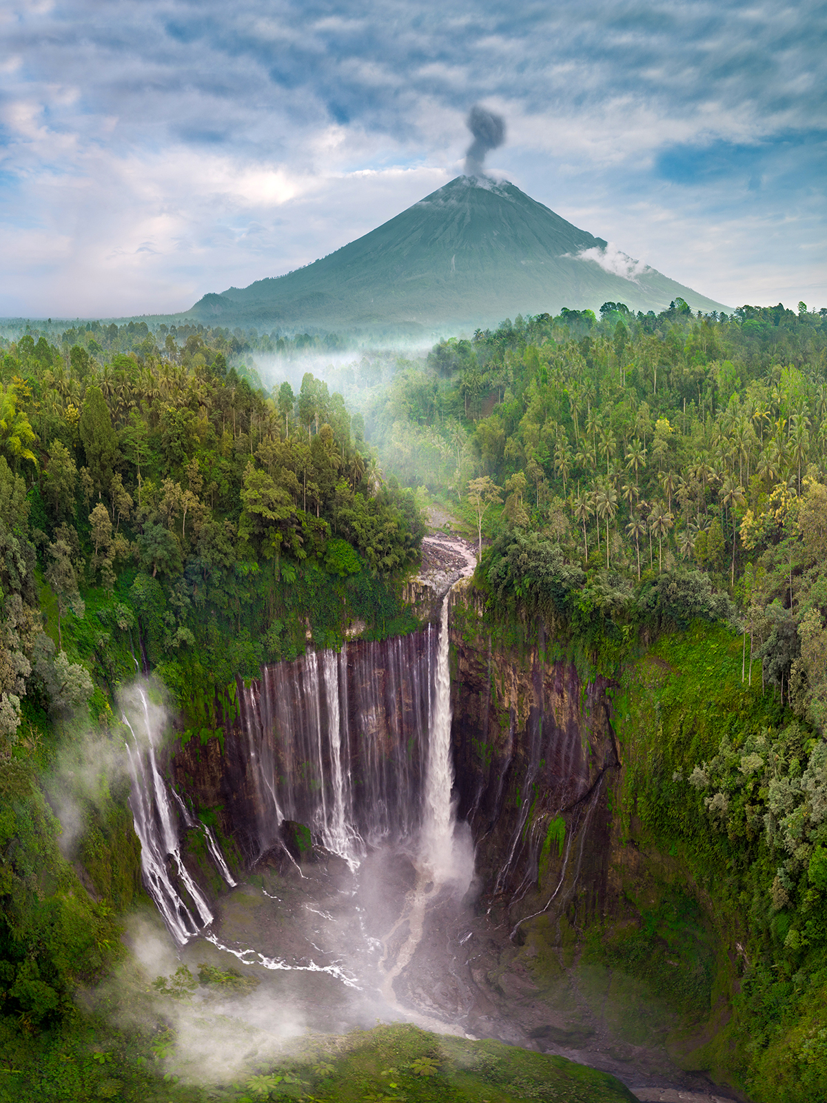 The Tumpak Sewu waterfall from above