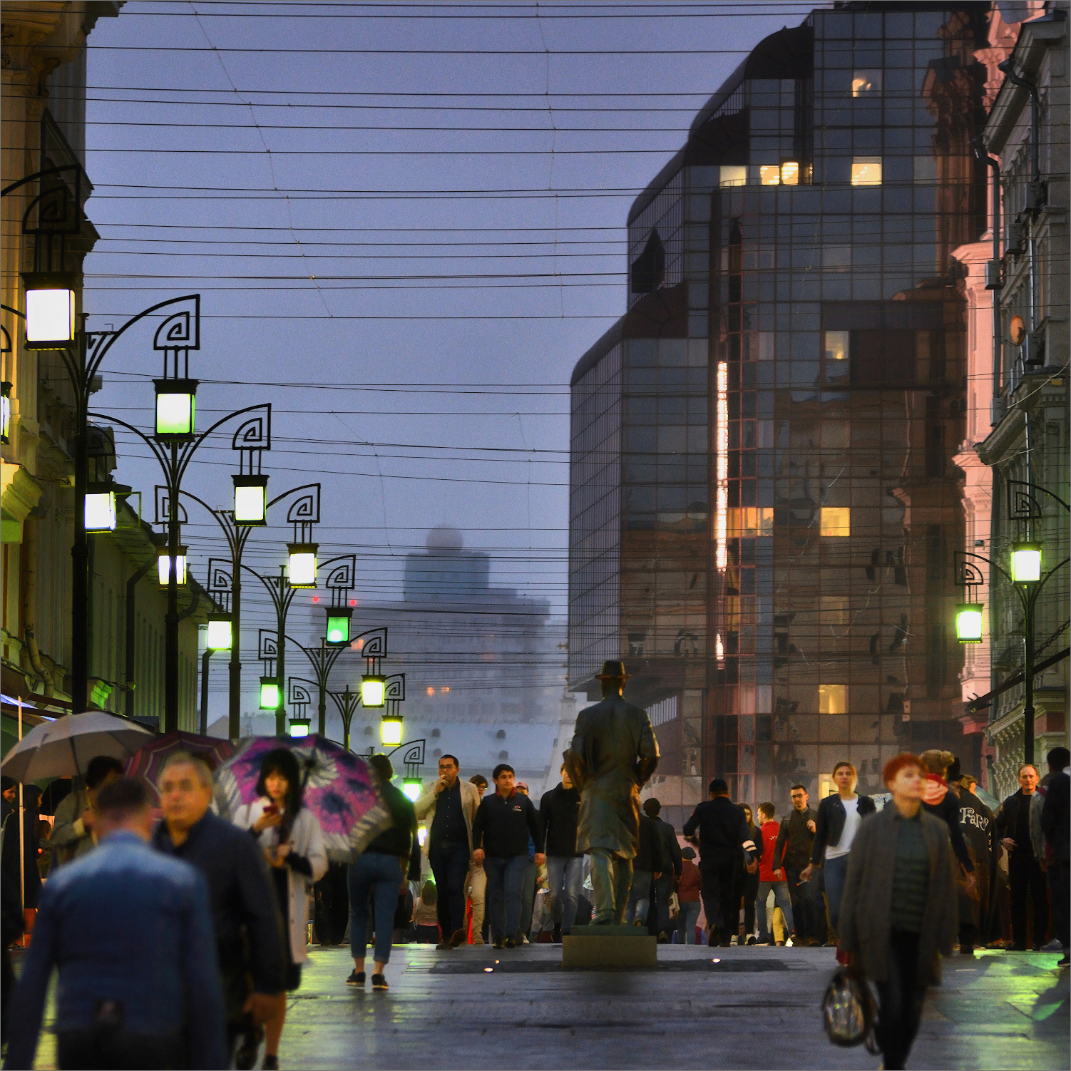 An alley in the center of Moscow and monument to St. Prokofi...