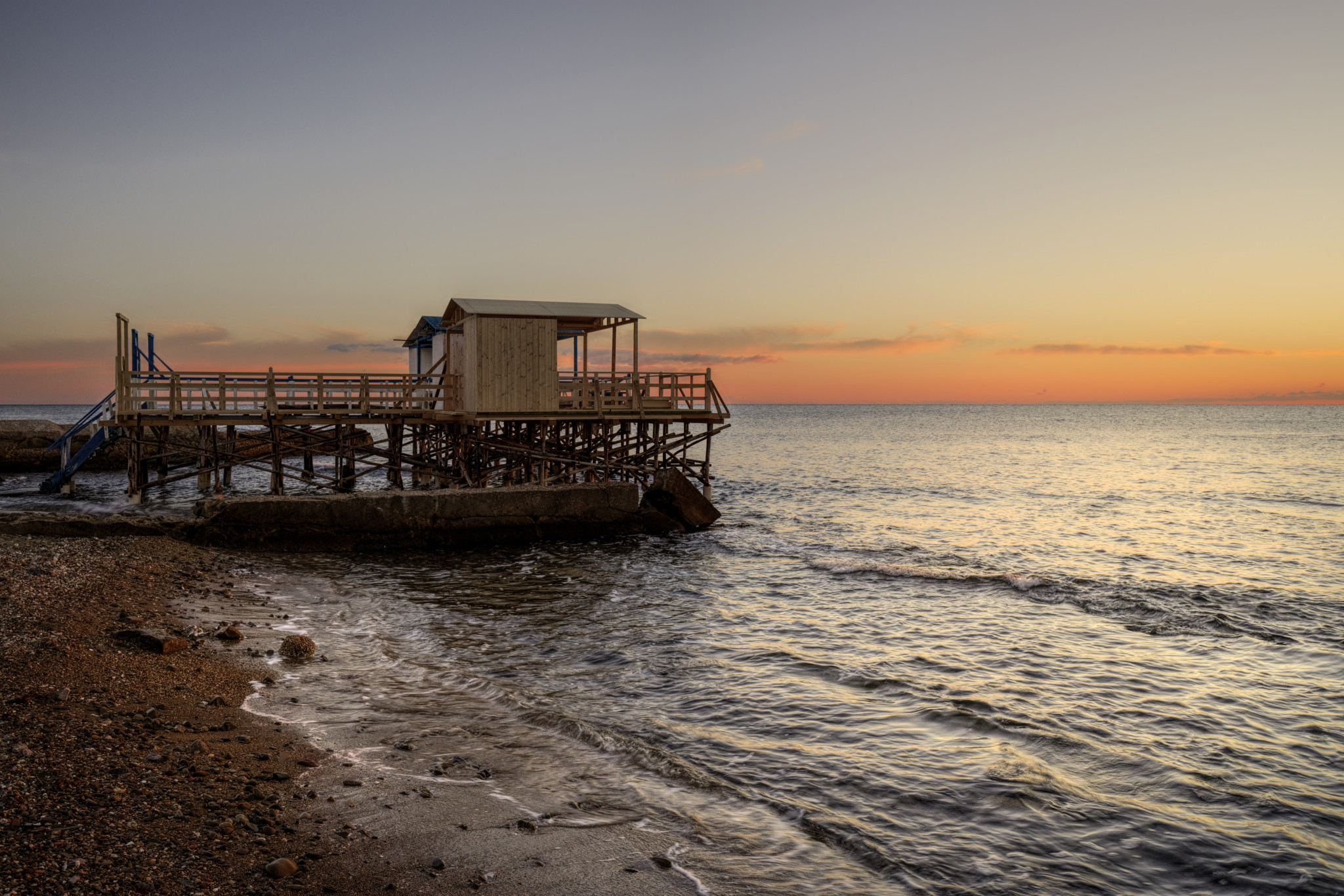 Pile dwellings of Santa Marinella at sunset