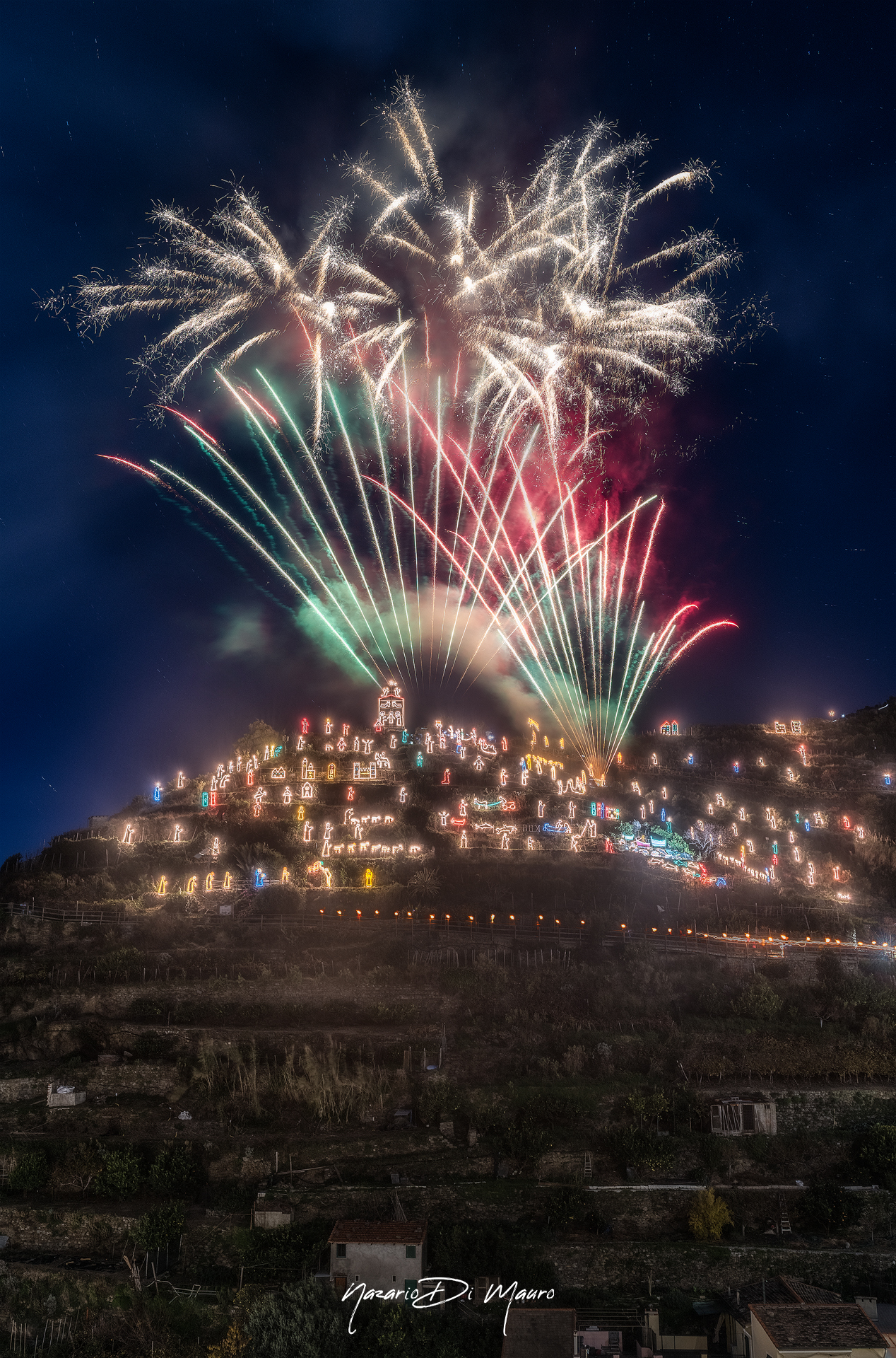 The luminous Nativity scene and the fireworks...