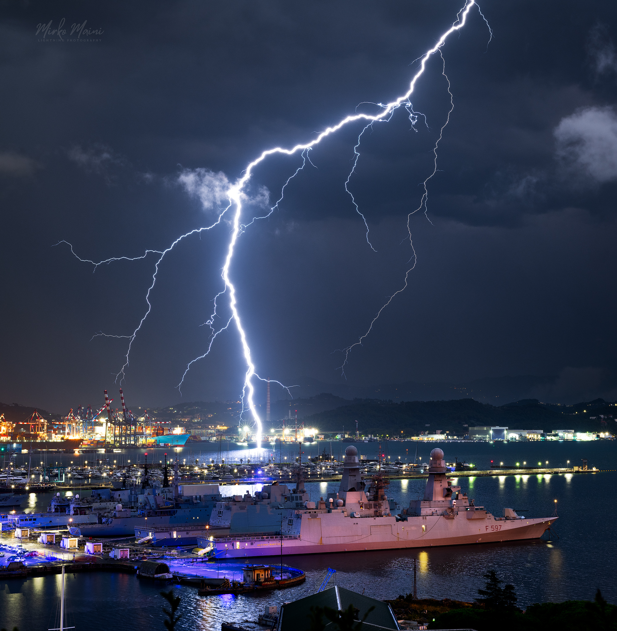 Lightning lights up the harbor