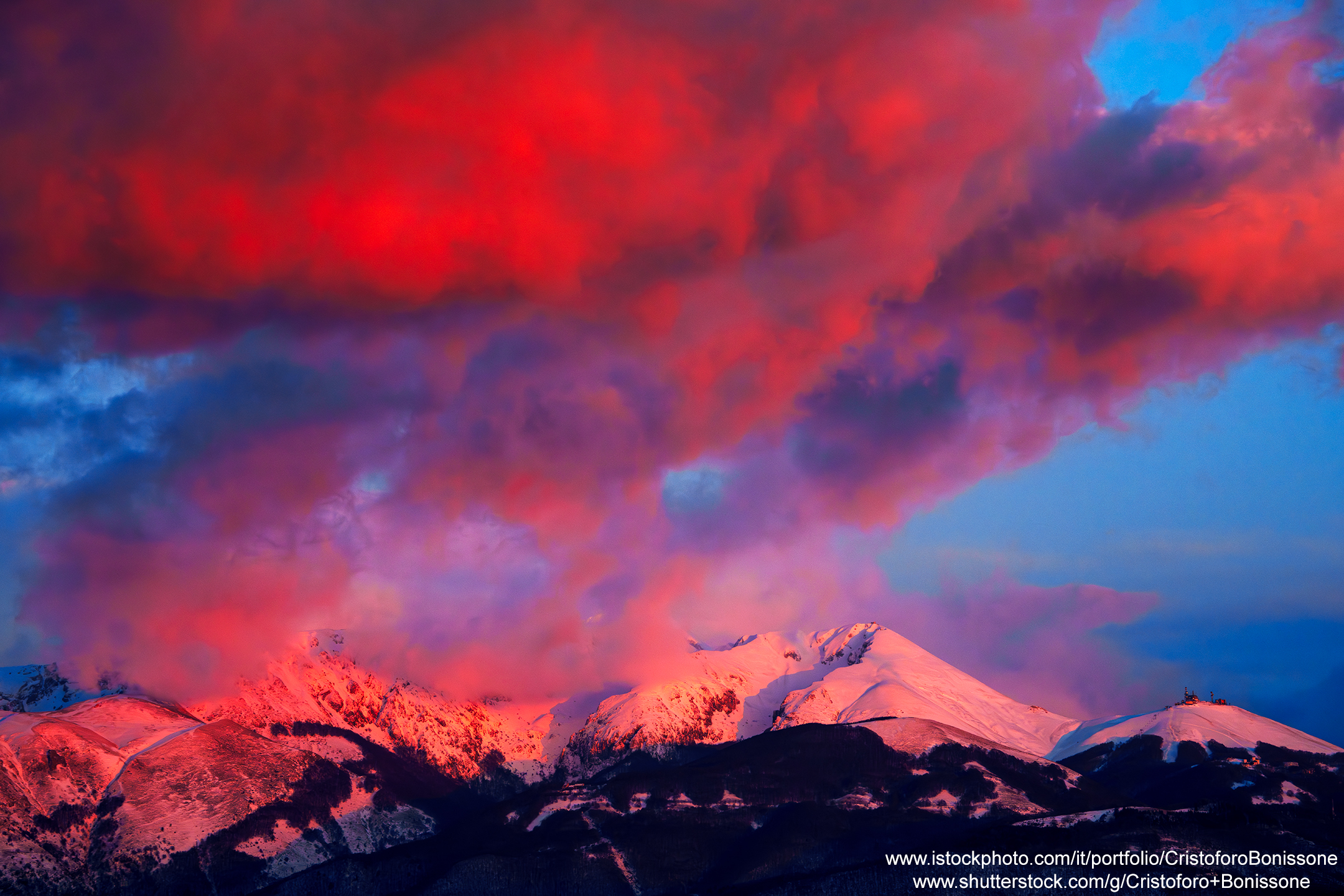 Cloudy red sunset Moun Terminillo Lazio Rieti