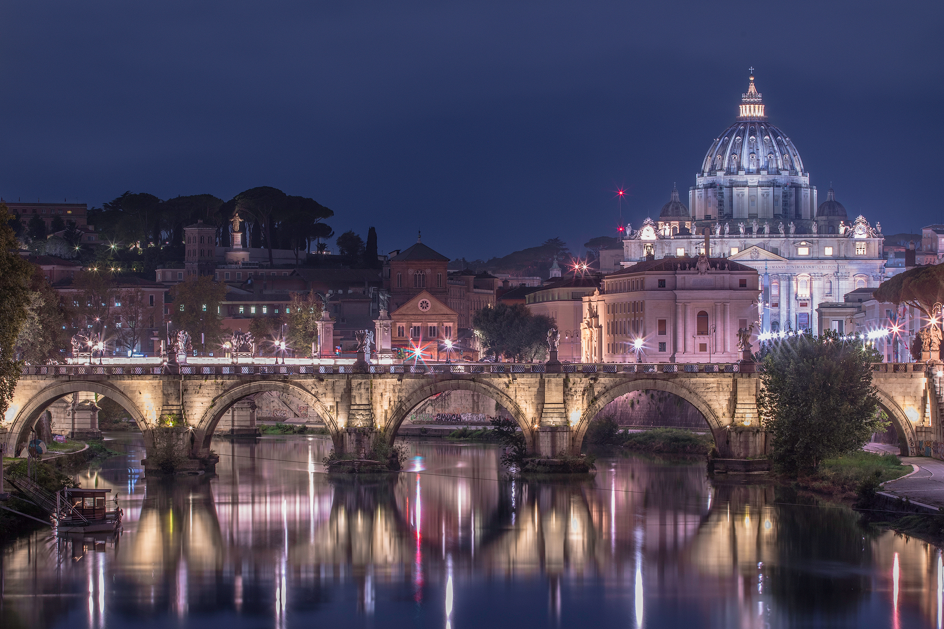 The Tiber River at Night Rome