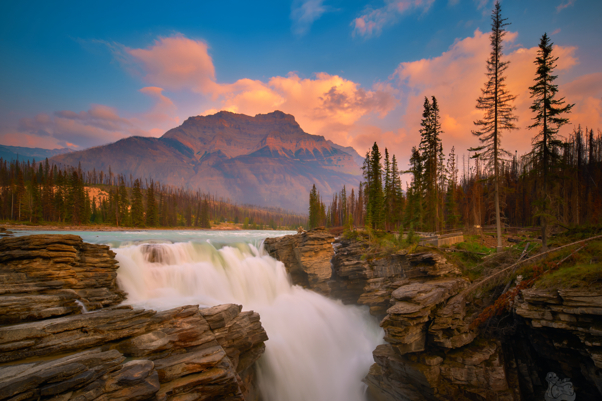 Athabasca Falls at sunset
