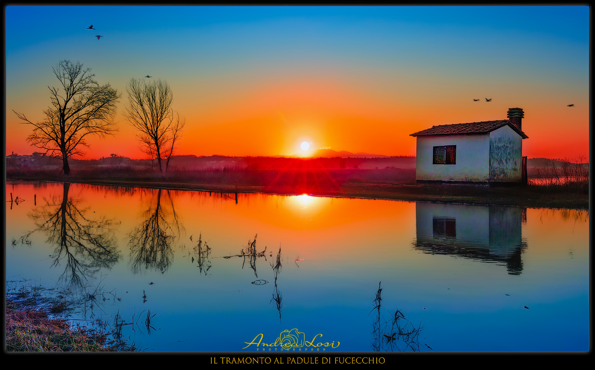 Il tramonto al Padule di Fucecchio offre uno spettacolo