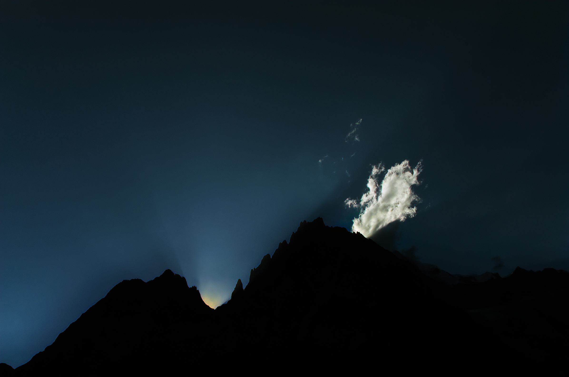 Twilight rays on the Aiguille Noire de Peuterey