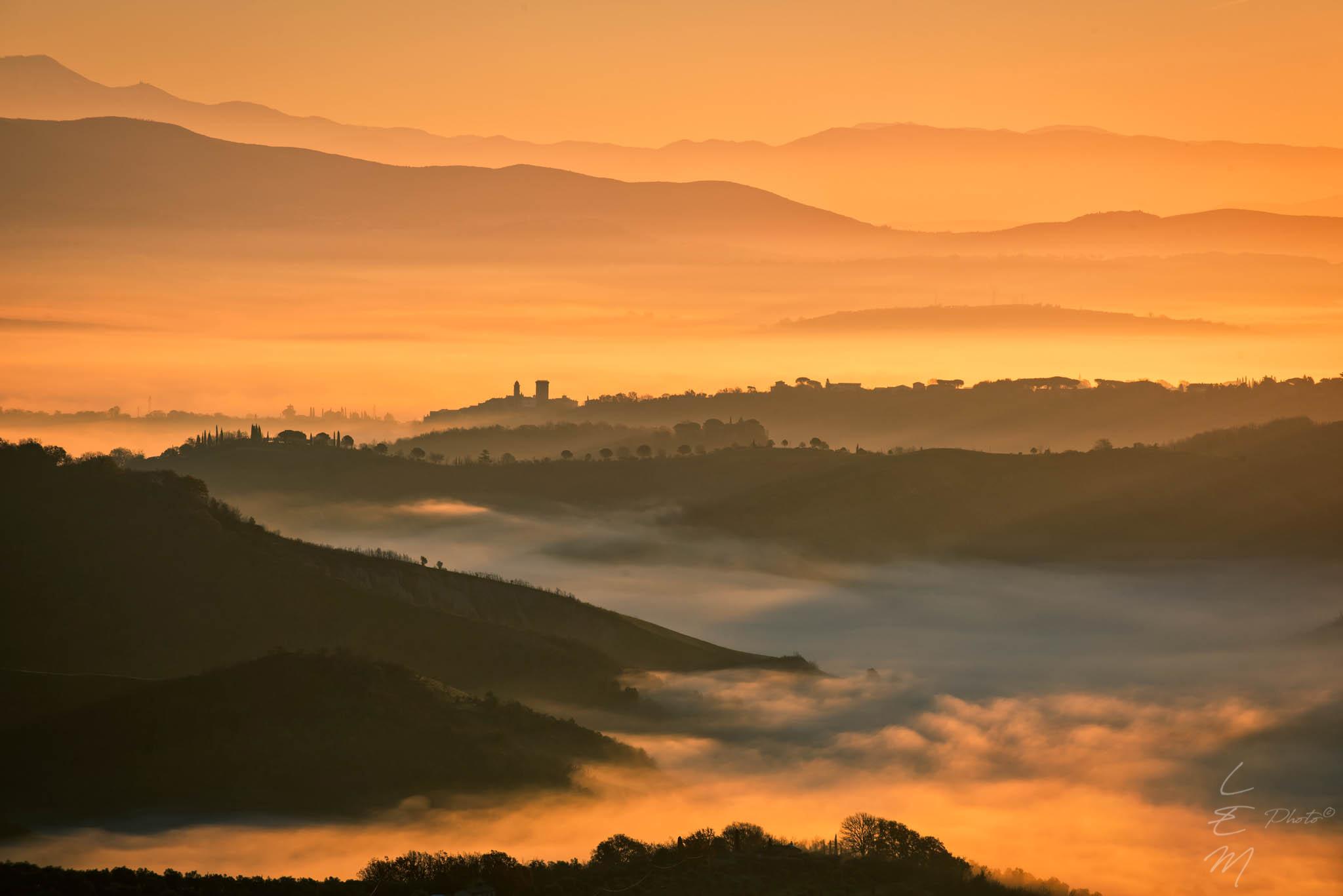 Fog in the valley at dawn