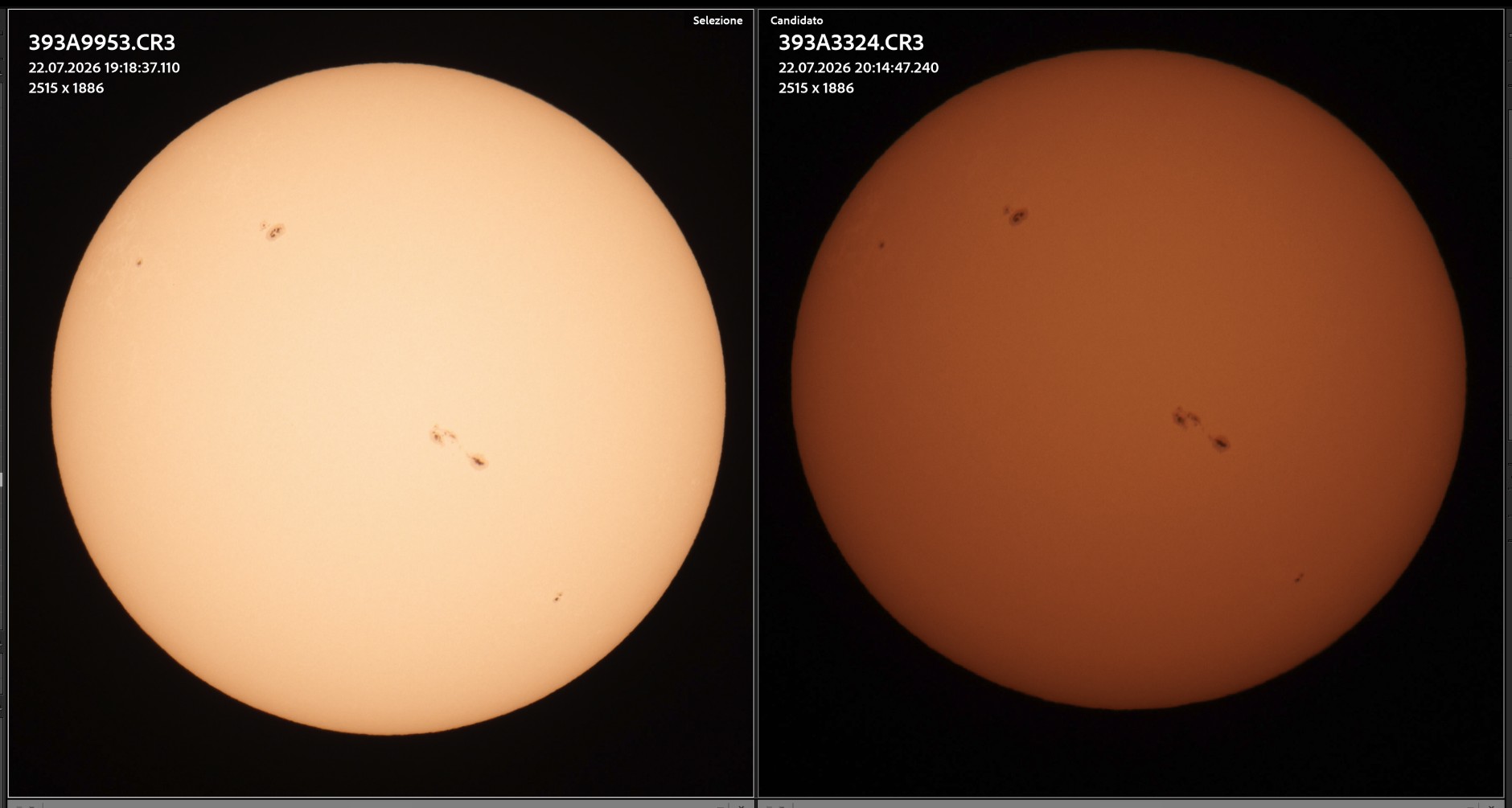 test esposizione Sole durante TimeLapse al tramonto