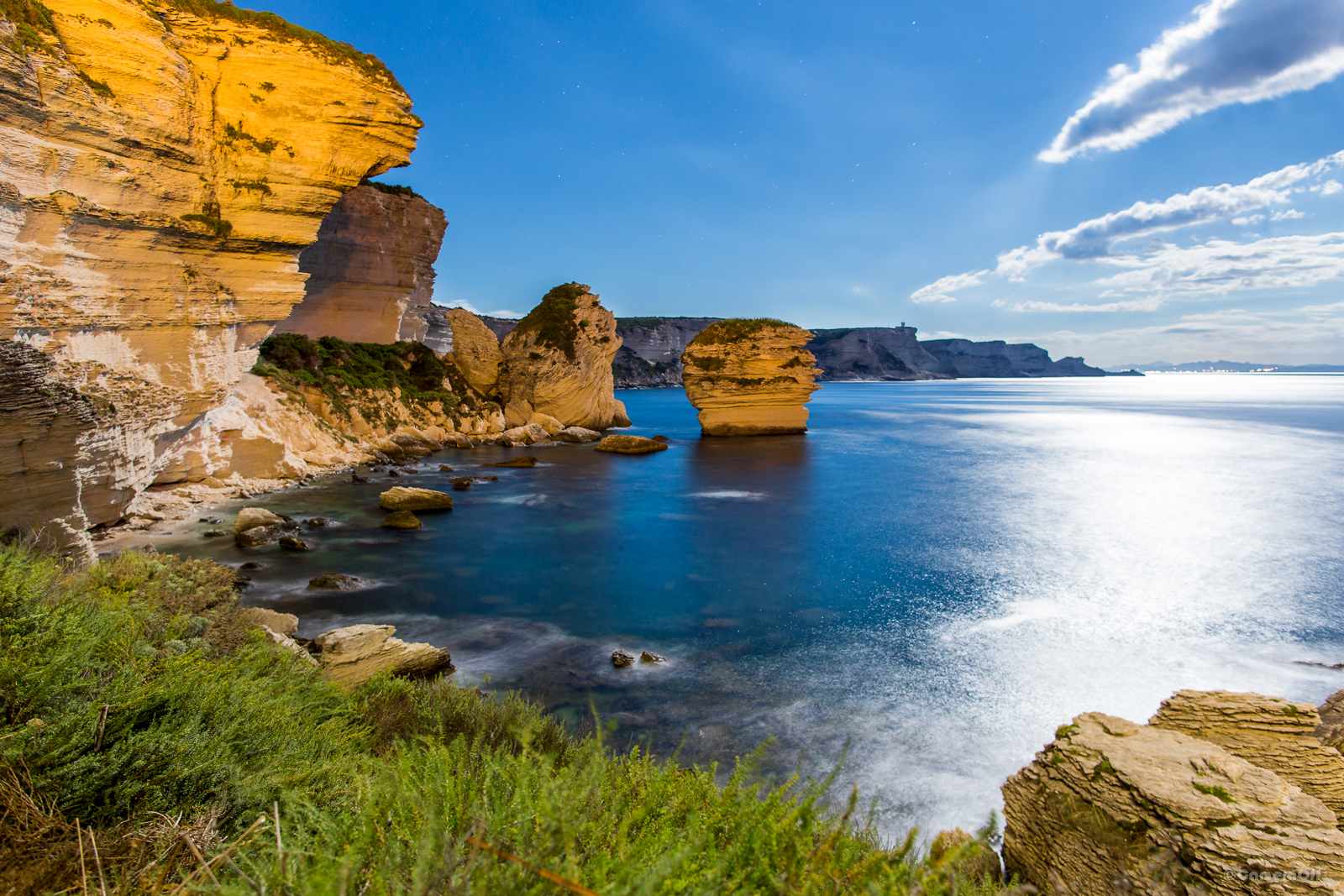 Cliffs of Bonifacio, against the backdrop of Sardinia.